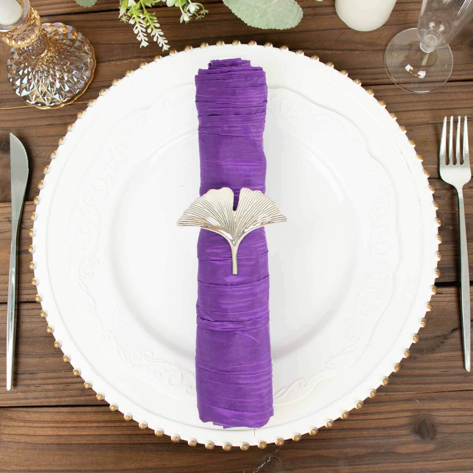 5 Pack Taffeta Napkins 20"x20" Purple - Accordion Crinkle Cloth Napkins - Image 2