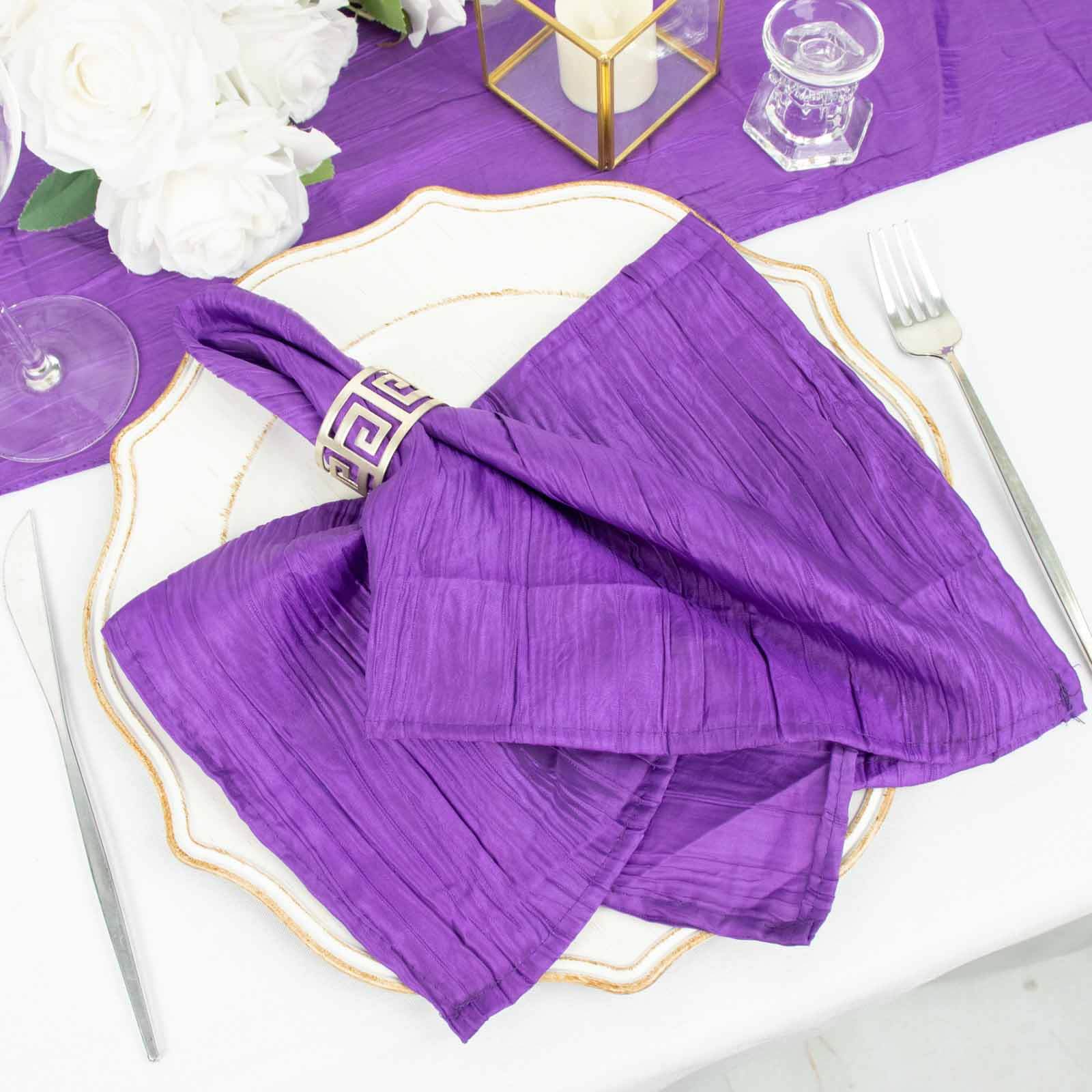 5 Pack Taffeta Napkins 20"x20" Purple - Accordion Crinkle Cloth Napkins - Image 7