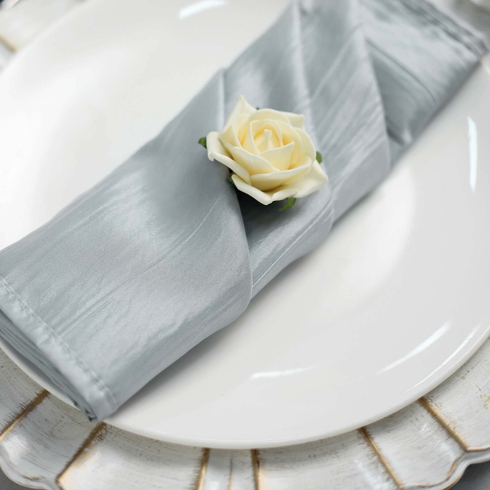 5 Pack Taffeta Napkins 20"x20" Silver - Accordion Crinkle Cloth Napkins - Image 5