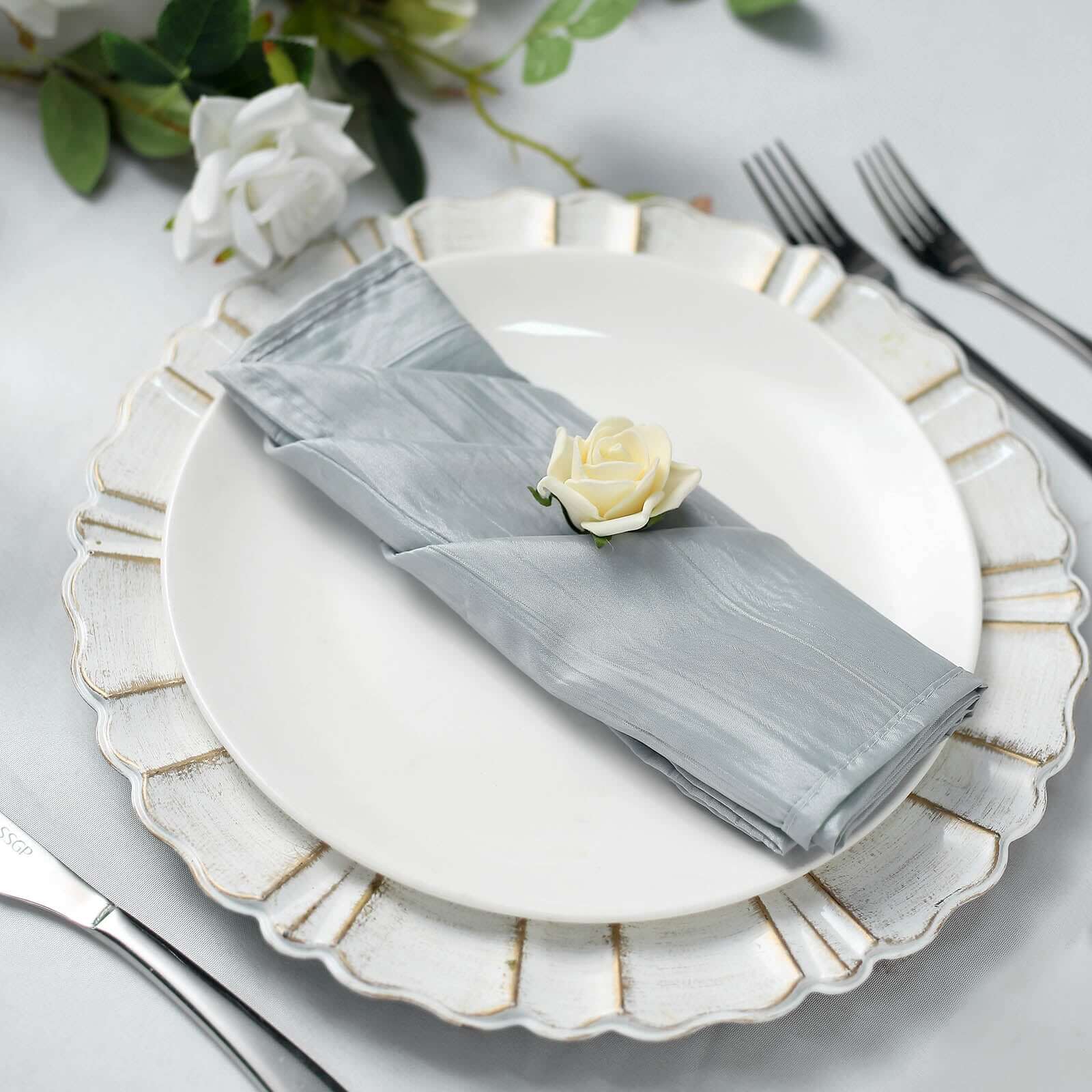 5 Pack Taffeta Napkins 20"x20" Silver - Accordion Crinkle Cloth Napkins - Image 7