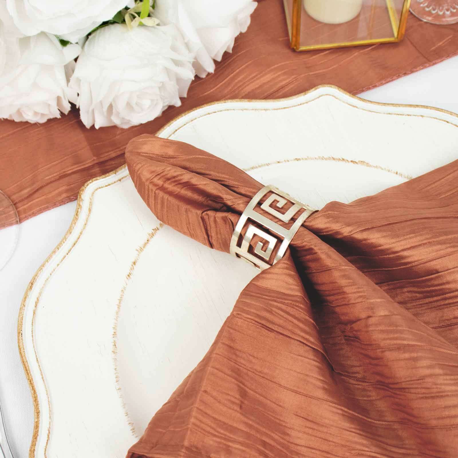5 Pack Taffeta Napkins 20"x20" Terracotta (Rust) - Accordion Crinkle Cloth Napkins - Image 2