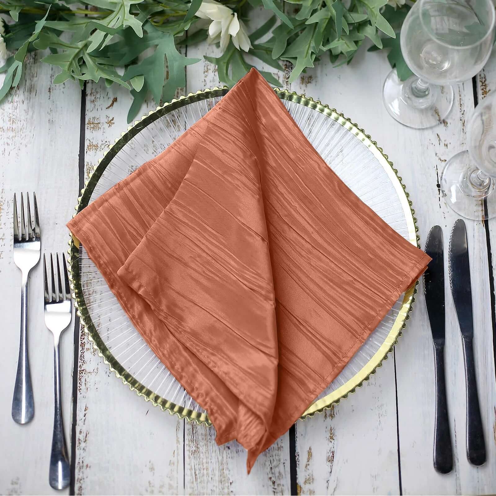 5 Pack Taffeta Napkins 20"x20" Terracotta (Rust) - Accordion Crinkle Cloth Napkins - Image 7