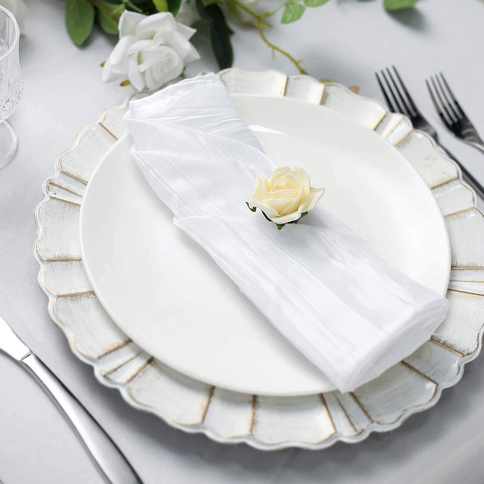 5 Pack Taffeta Napkins 20"x20" White Accordion Crinkle Style Cloth Napkins for Luxurious Events - Image 7