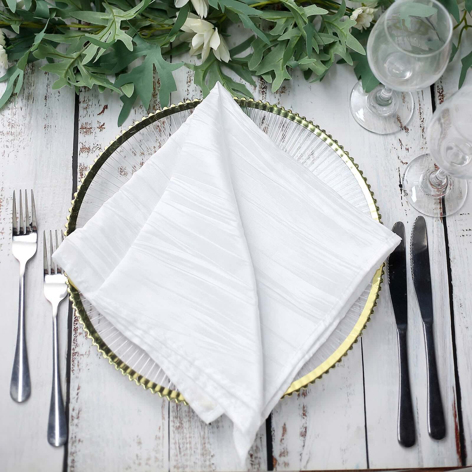 5 Pack Taffeta Napkins 20"x20" White Accordion Crinkle Style Cloth Napkins for Luxurious Events - Image 8