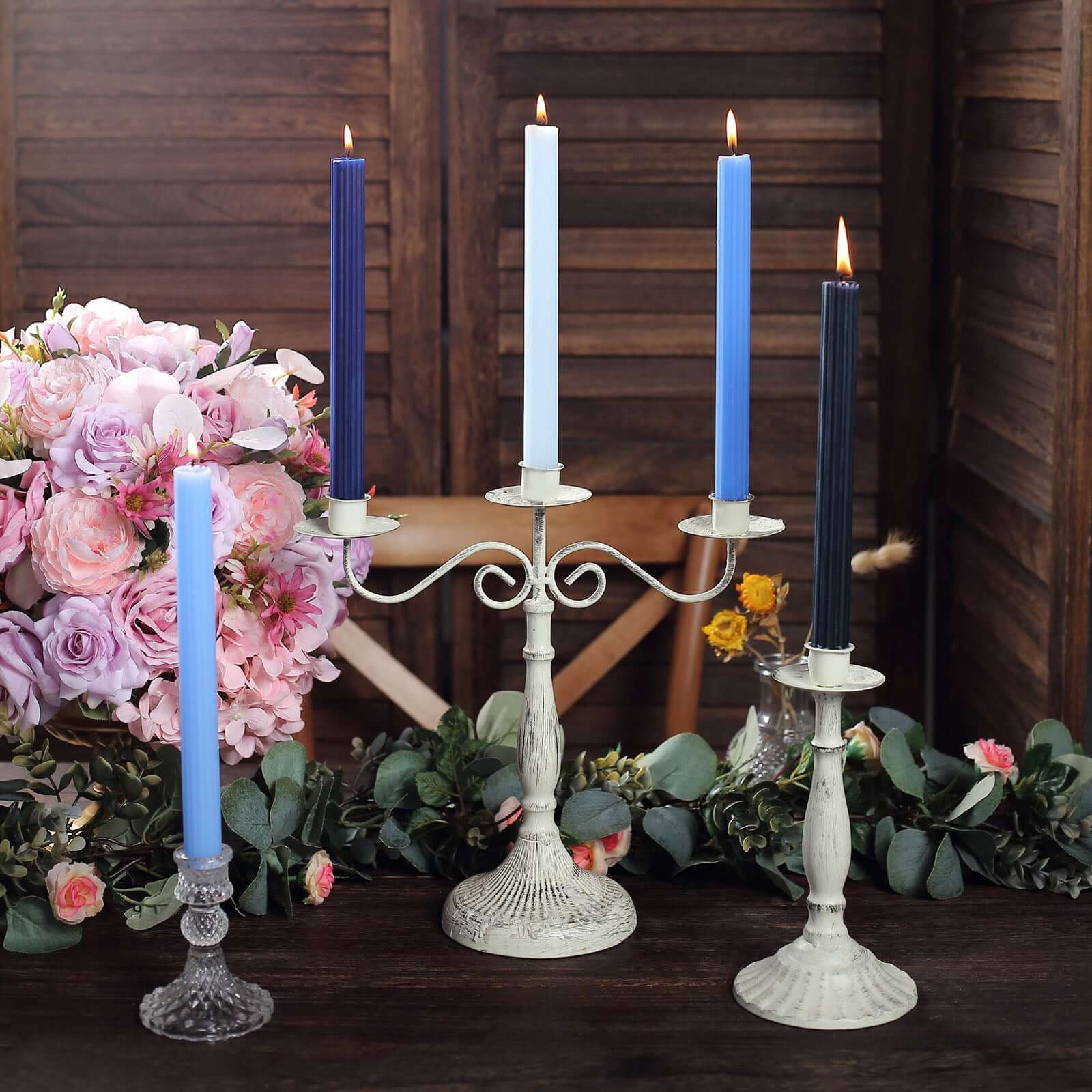 5-Pack Taper Candles 9" Ribbed Wick Ribbon Wax Design Assorted Blue - Premium Unscented Dinner Candles - Image 10
