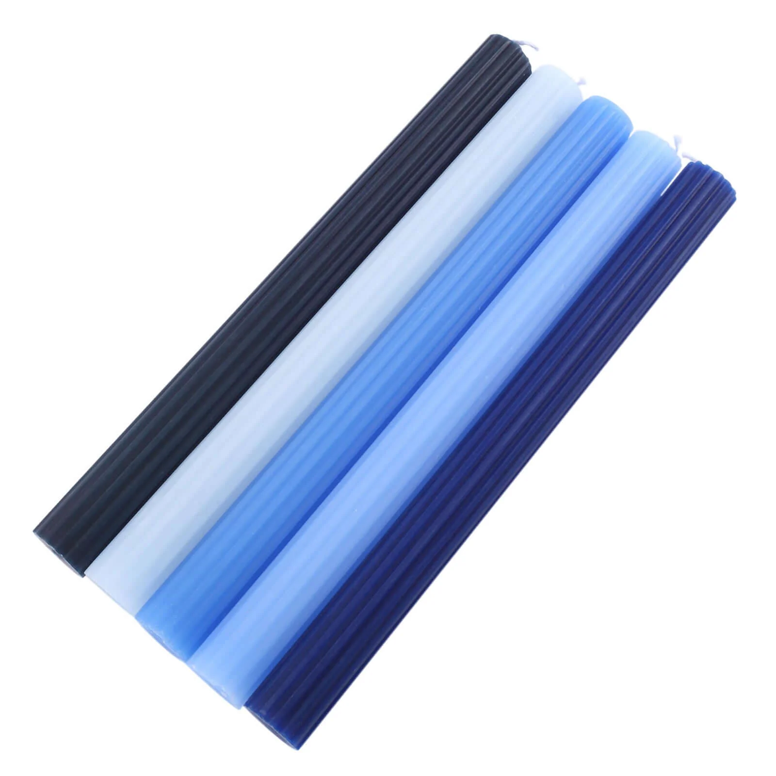 5-Pack Taper Candles 9" Ribbed Wick Ribbon Wax Design Assorted Blue - Premium Unscented Dinner Candles - Image 6