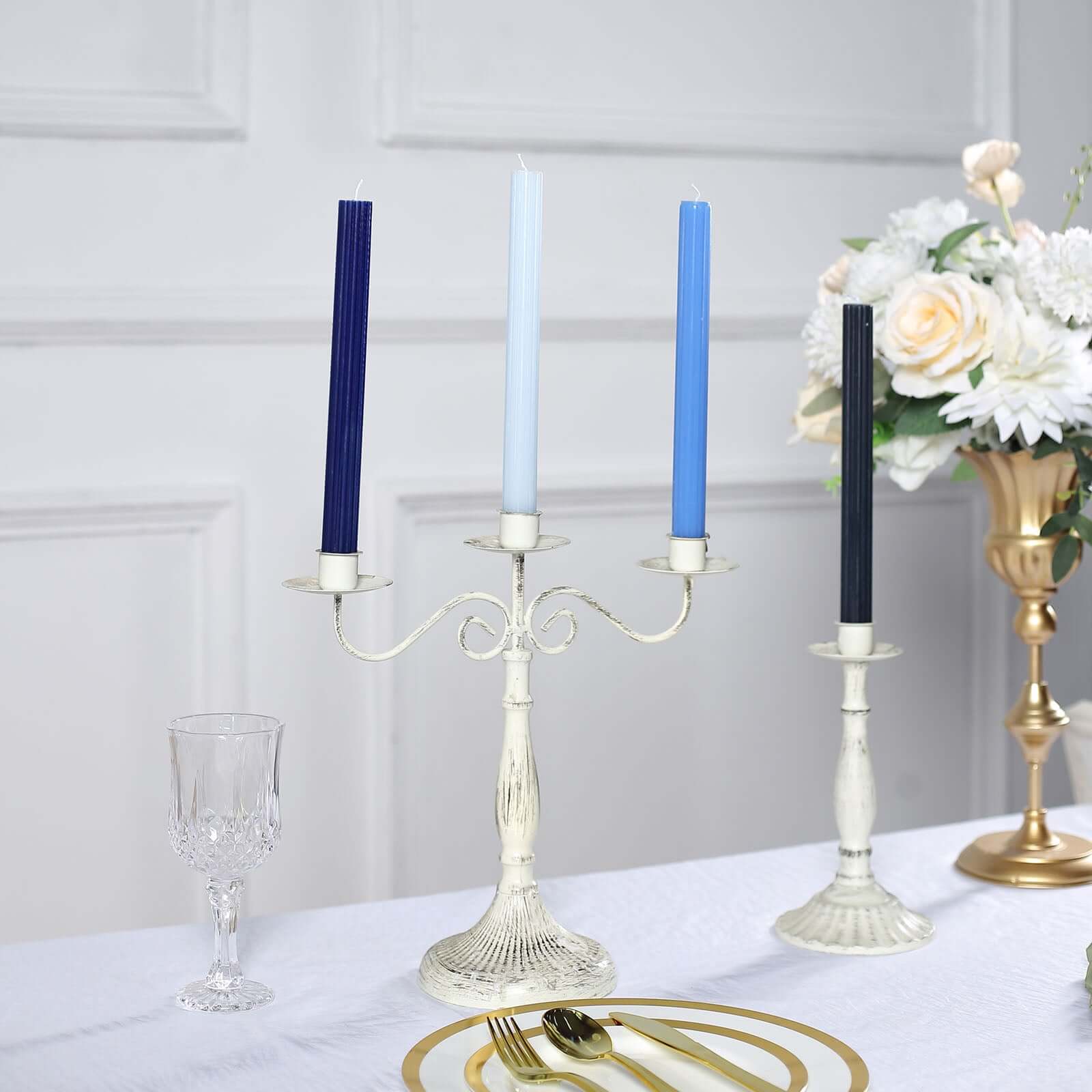 5-Pack Taper Candles 9" Ribbed Wick Ribbon Wax Design Assorted Blue - Premium Unscented Dinner Candles - Image 7