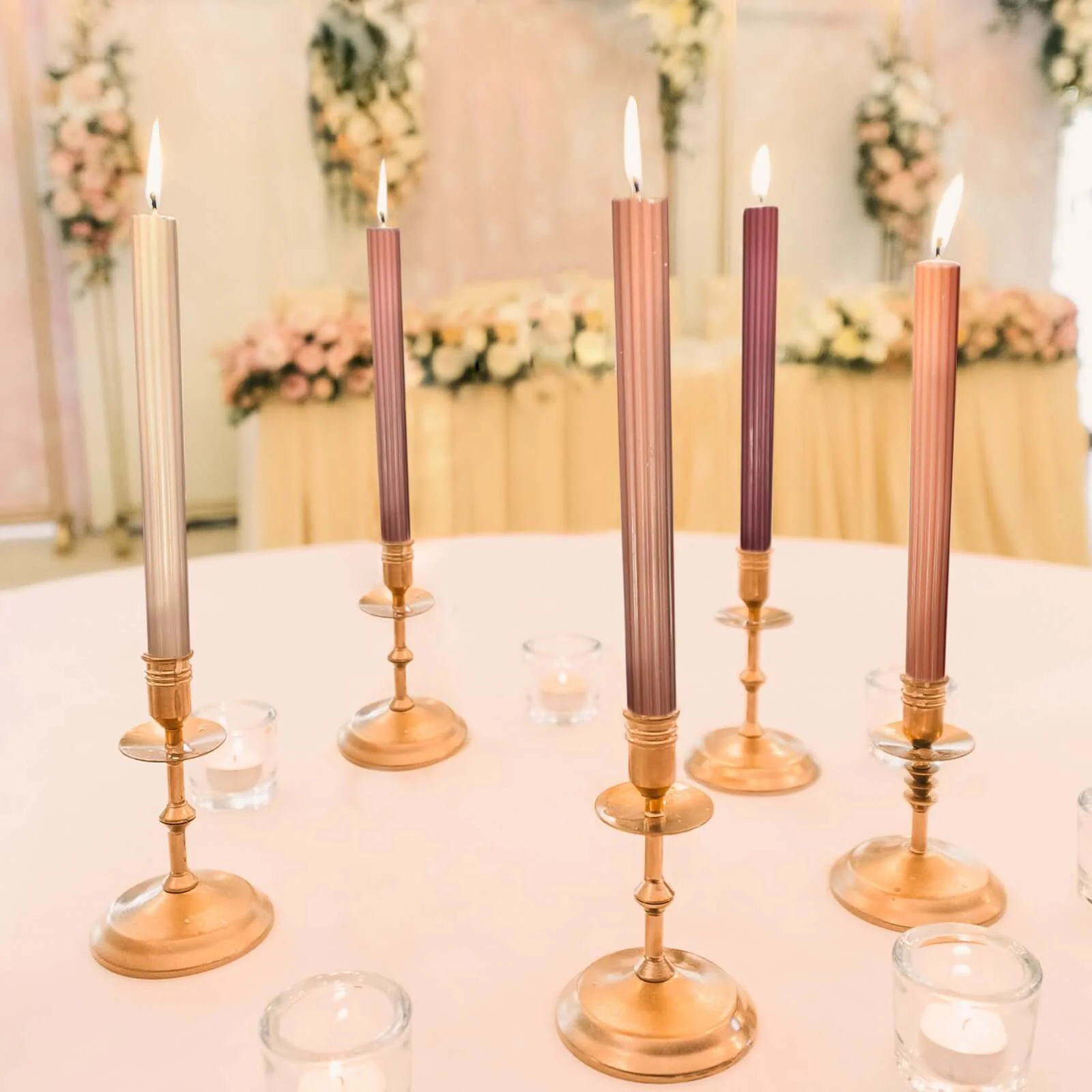 5-Pack Taper Candles 9" Ribbed Wick Ribbon Wax Design Assorted Natural - Premium Unscented Dinner Candles - Image 8