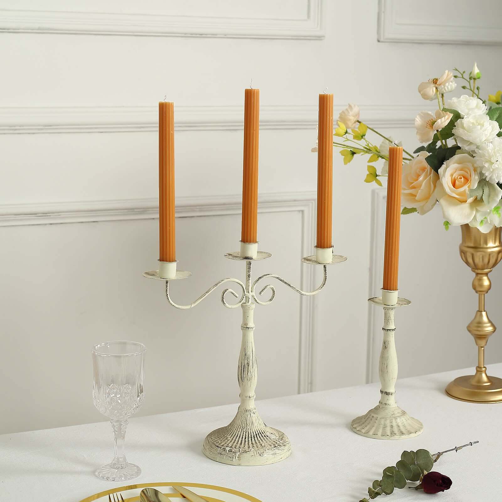 5-Pack Taper Candles 9" Ribbed Wick Ribbon Wax Design Gold - Premium Unscented Dinner Candles - Image 10