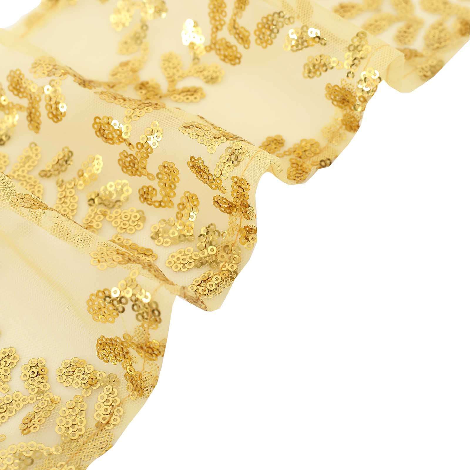5 Pack Tulle Chair Sashes Gold Leaf Vine Embroidered Sequin 6"x88" - Sophisticated Decorative Design for Events - Image 7