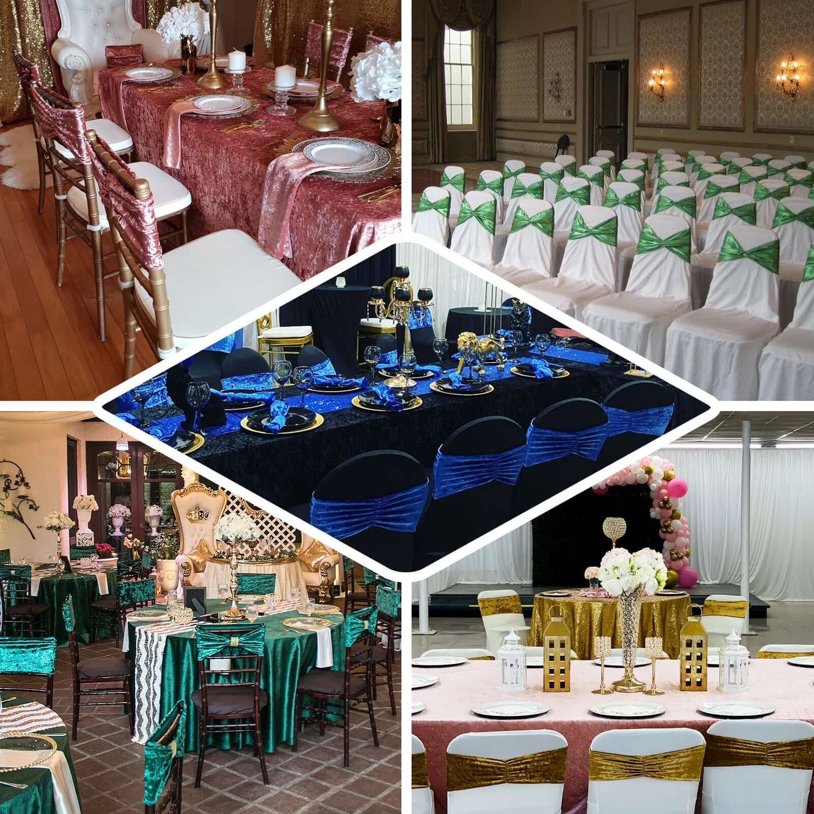 5 Pack Velvet Chair Sashes Champagne with Ruffled Center - Wrinkle-Resistant Stretchy Chair Bands - Image 5