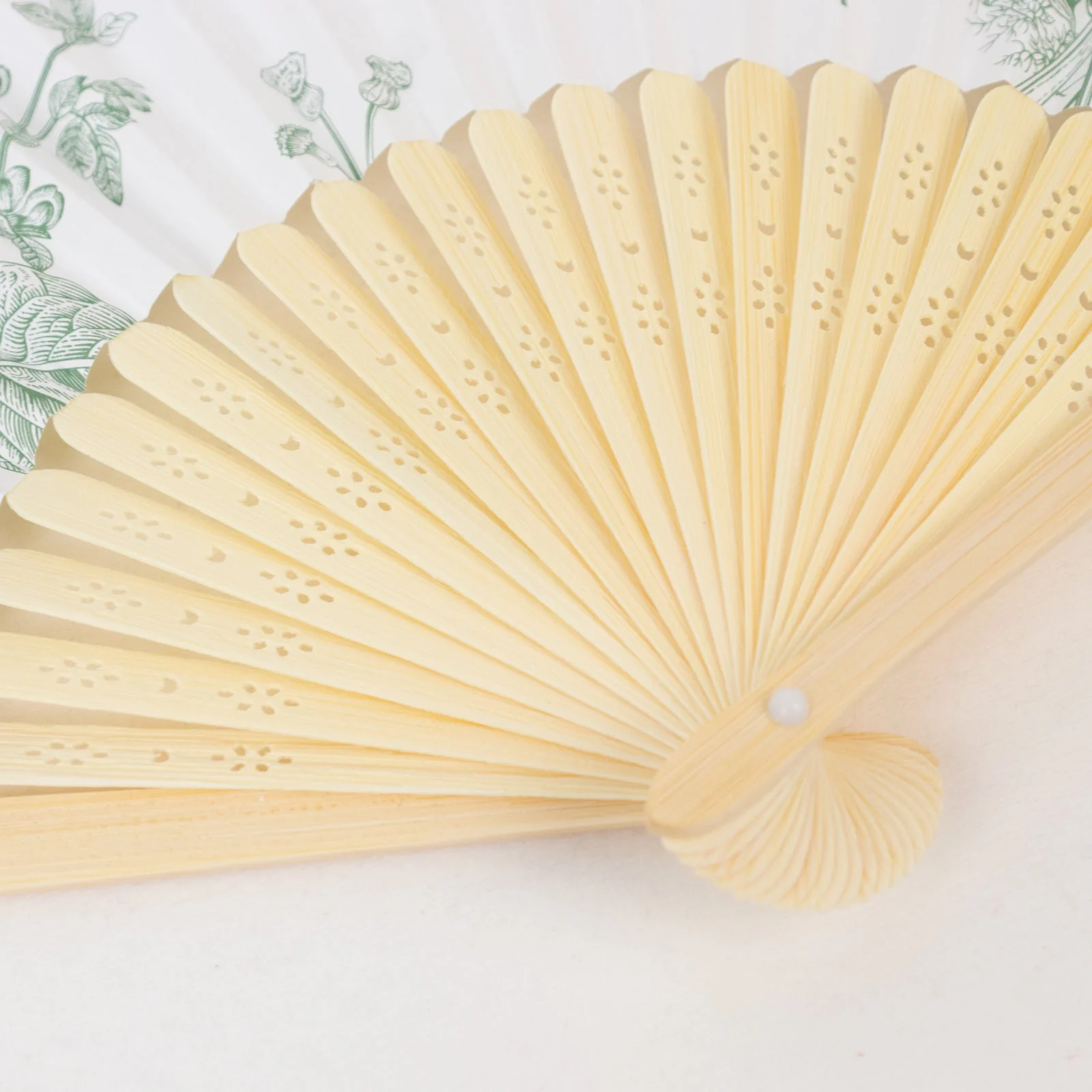 5-Pack Paper Folding Fans in White & Sage Green French Toile Pattern, Handheld Party Favors Fans with Bamboo Frame - Image 4