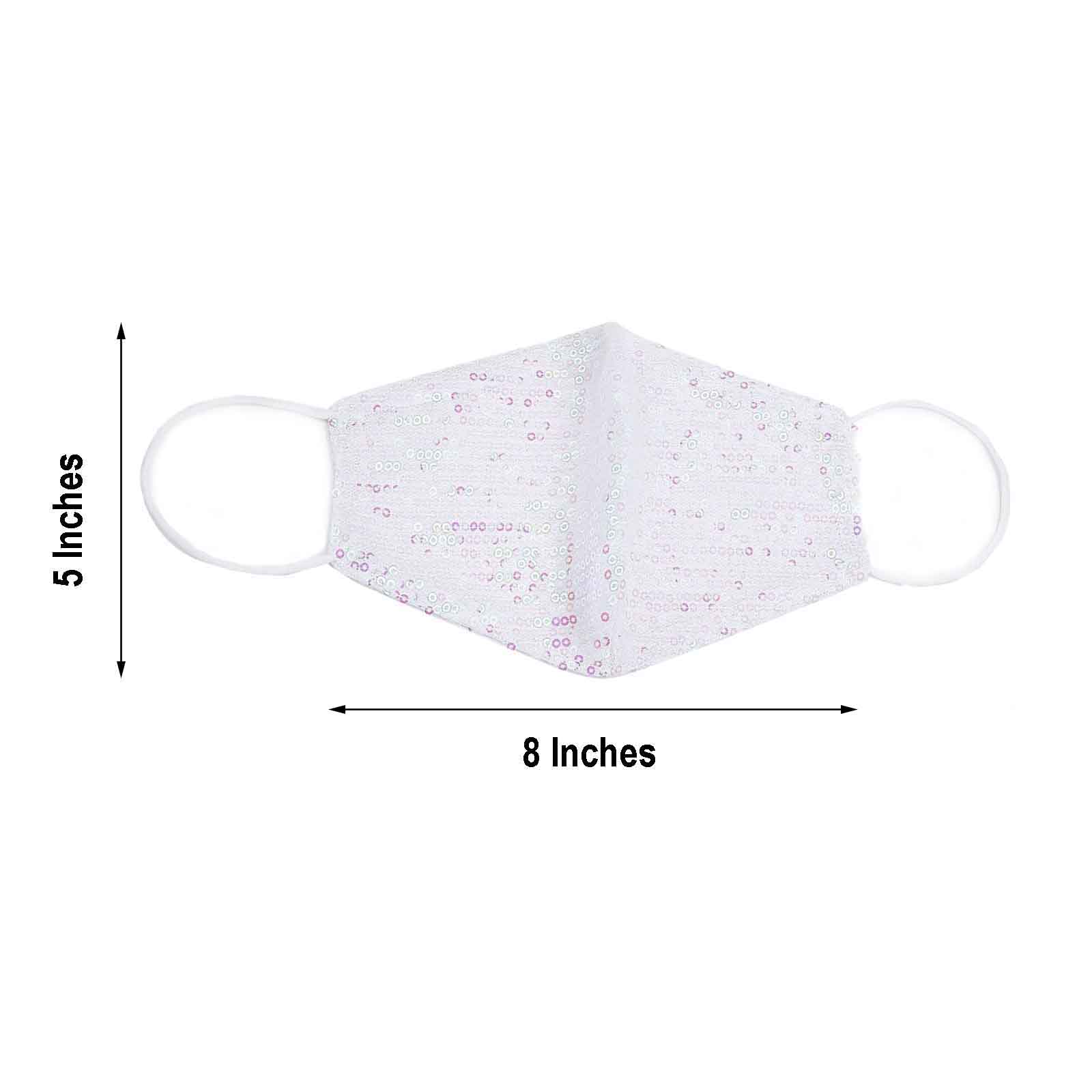 5 Pack White Sequined Cotton Fashion Face Mask, Reusable Fabric Masks With Ear Loops - Image 3