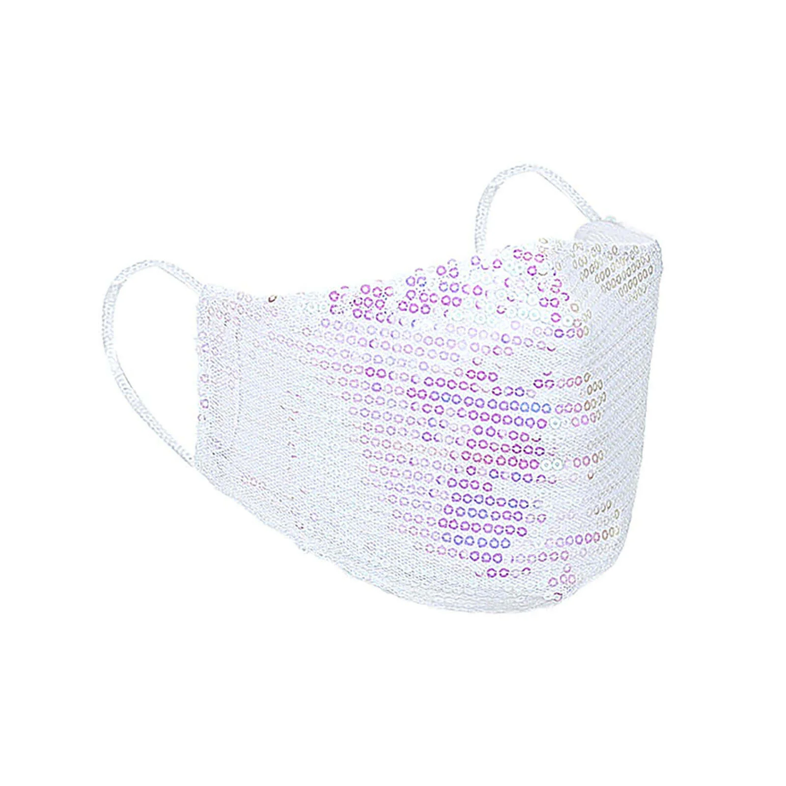 5 Pack White Sequined Cotton Fashion Face Mask, Reusable Fabric Masks With Ear Loops - Image 7