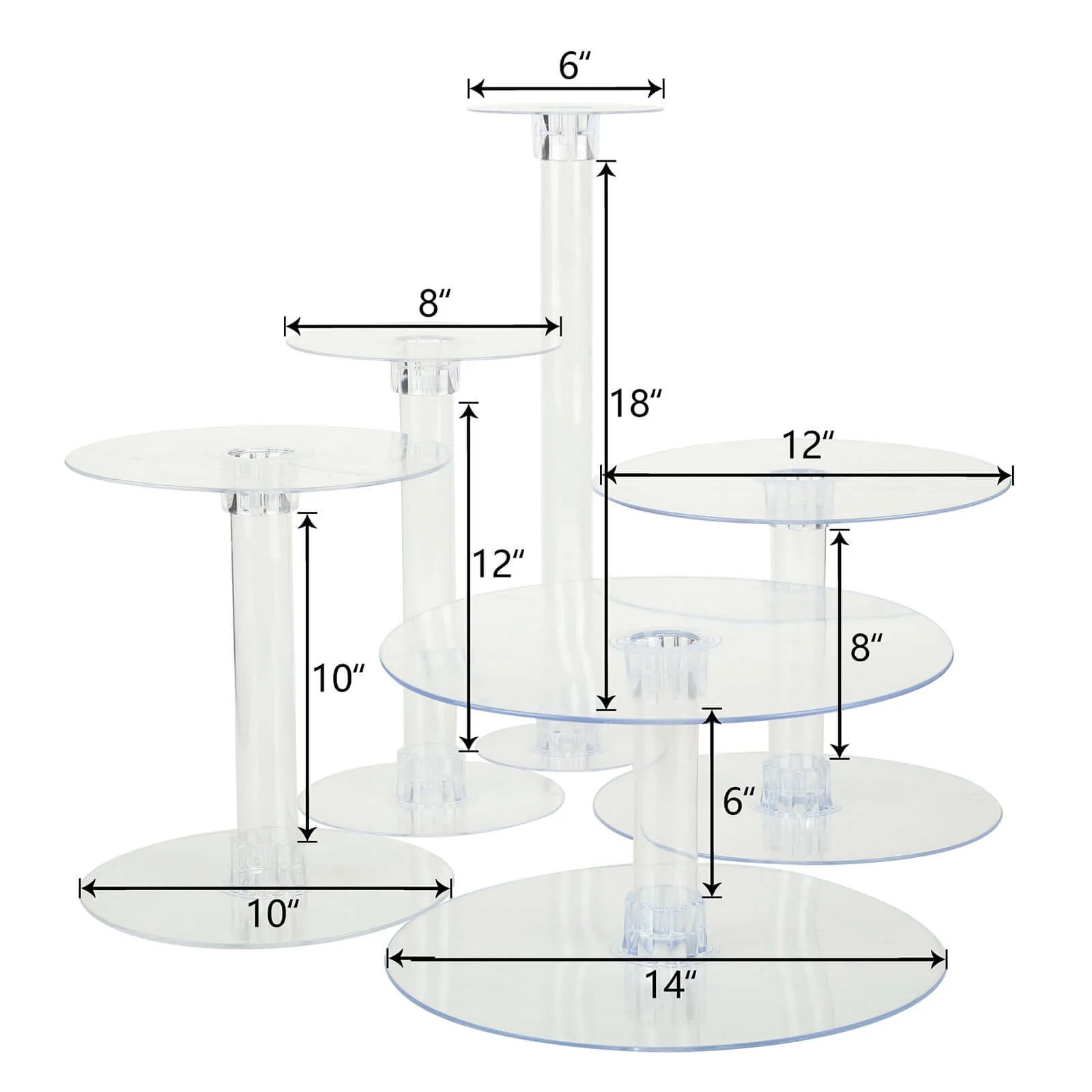5-Tier Acrylic Cake Stand Set Assorted Sizes Clear - Sleek Reusable Cupcake Holder Dessert Pedestal Centerpiece Risers for Special Events & Catering Displays - Image 3