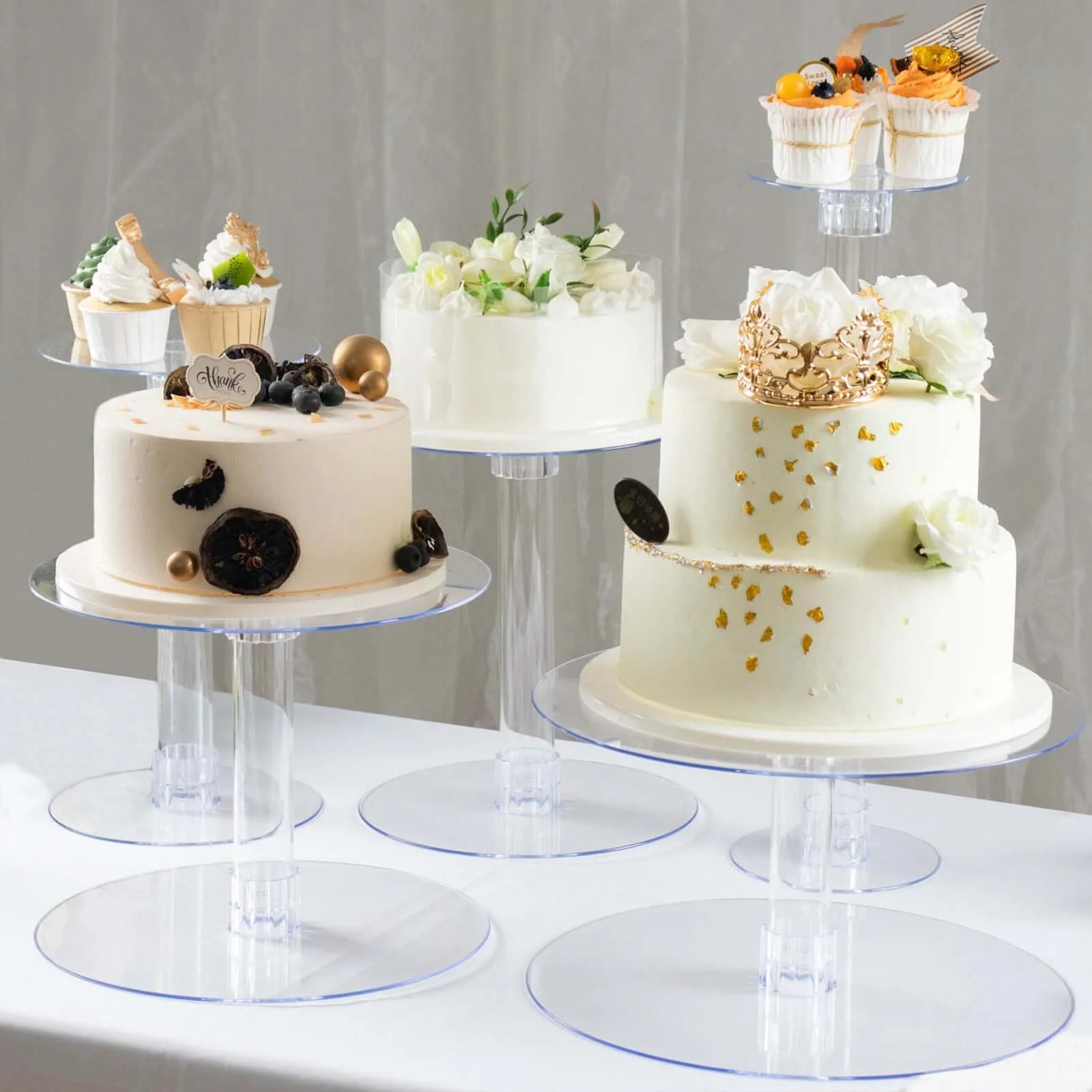 5-Tier Acrylic Cake Stand Set Assorted Sizes Clear - Sleek Reusable Cupcake Holder Dessert Pedestal Centerpiece Risers for Special Events & Catering Displays - Image 4