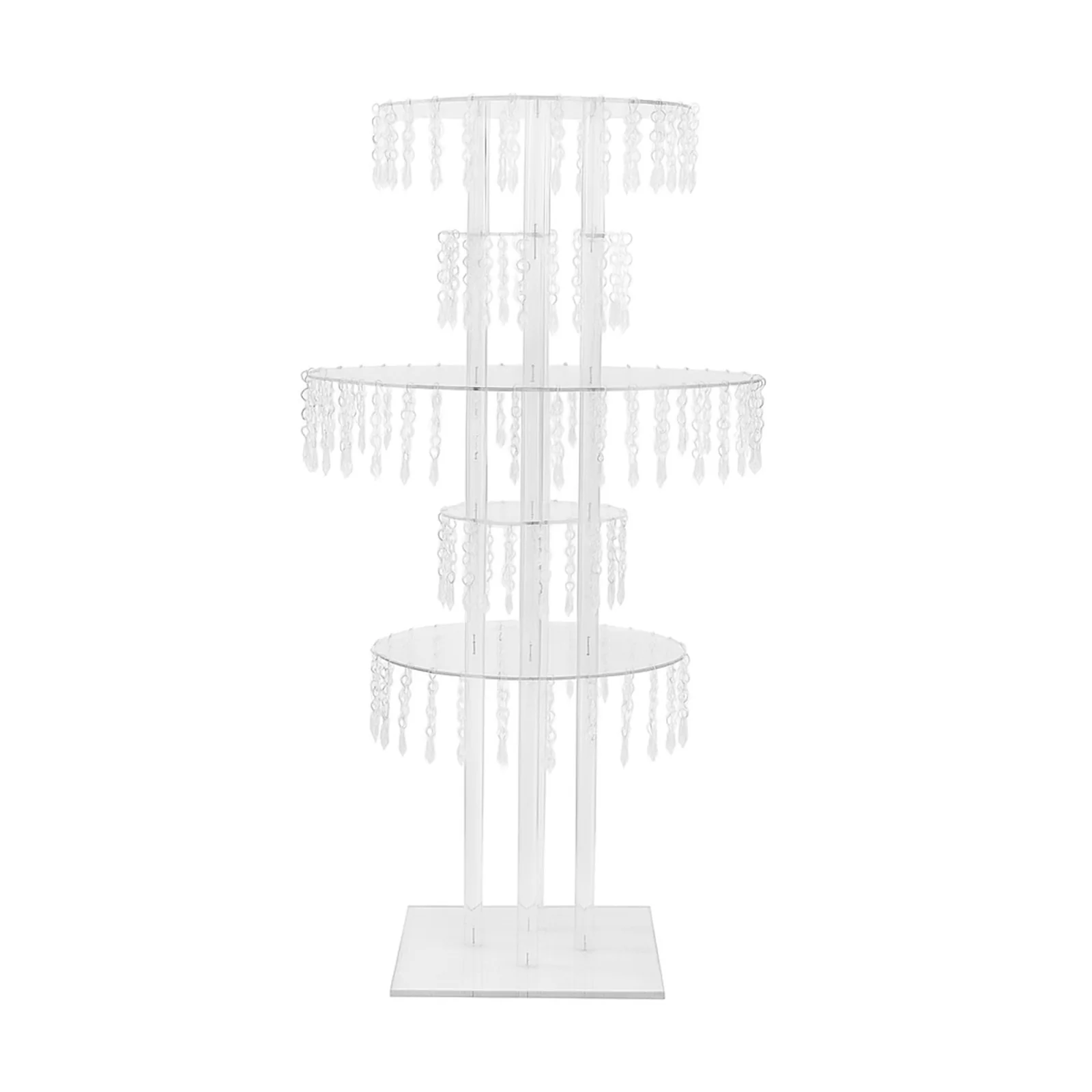 5-Tier Acrylic Chandelier Flower Stand with Hanging Crystals – 39" Tall Clear Table Centerpiece Display Tower - Image 2