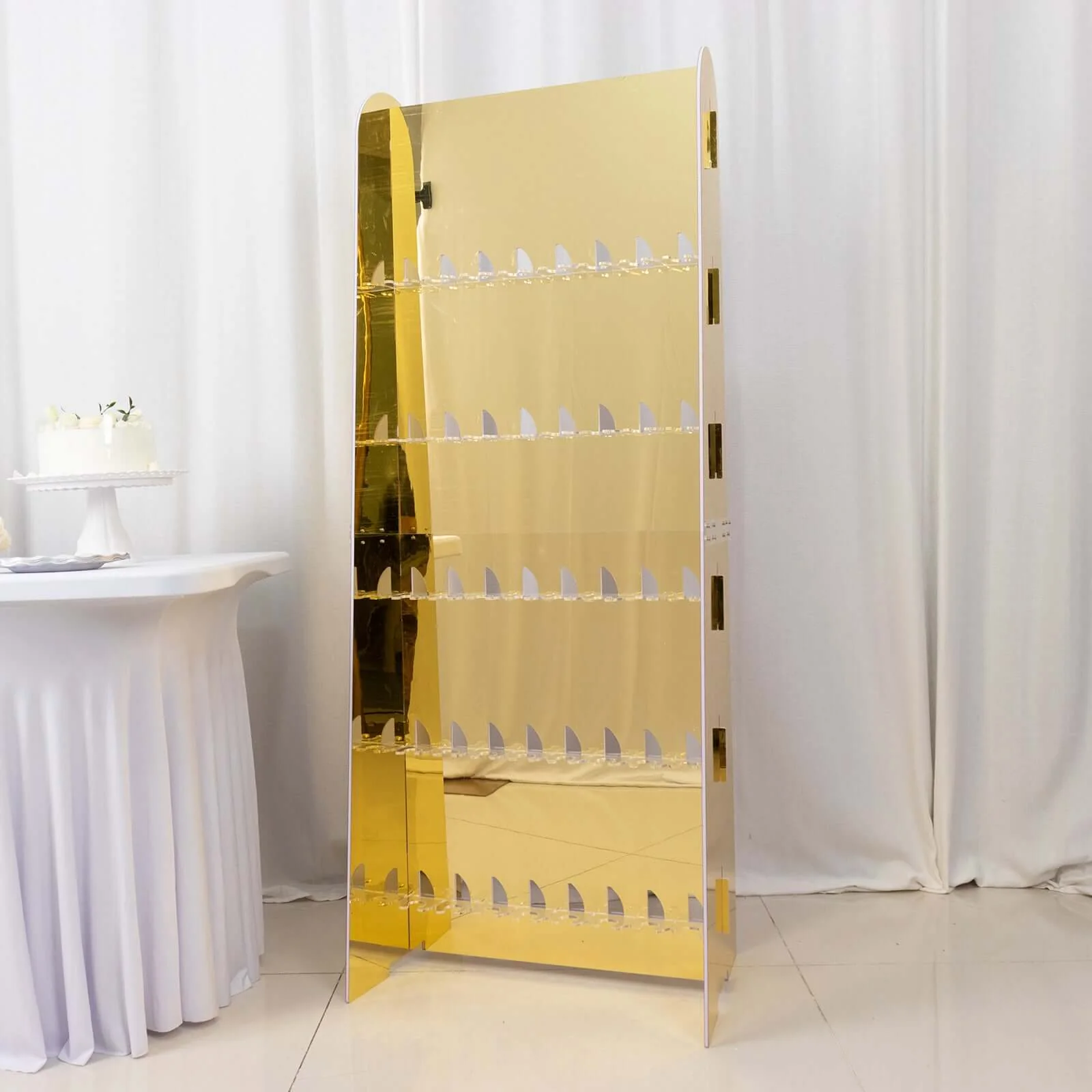 5-Tier Champagne Wall Glass Holder 5ft in Gold Mirror Finish, 40 Stemware Rack Cocktail Display Drink Organizer for Upscale Parties, Weddings & Bars - Image 2