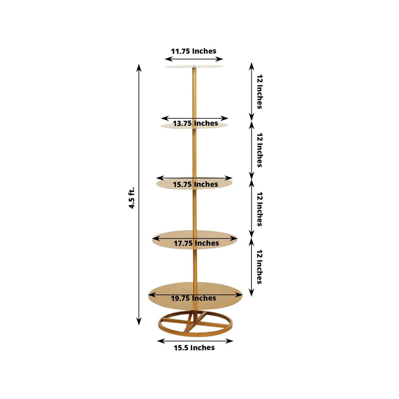 5 Tier Gold Metal Champagne Tower Stand 4.5ft Tall, Round Cupcake Holder Dessert Display Floor Stand - Sturdy Event Centerpiece - Image 3