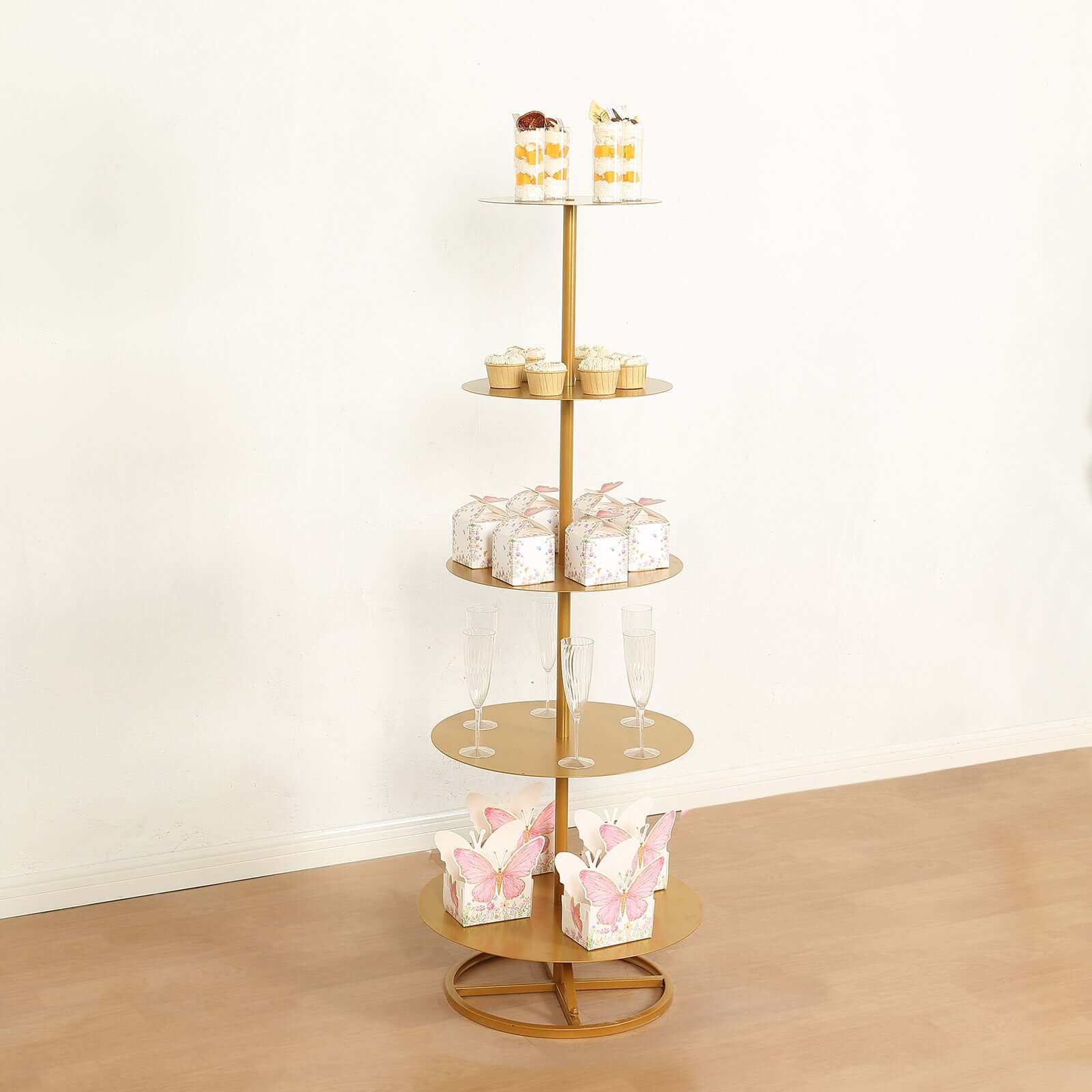 5 Tier Gold Metal Champagne Tower Stand 4.5ft Tall, Round Cupcake Holder Dessert Display Floor Stand - Sturdy Event Centerpiece - Image 9