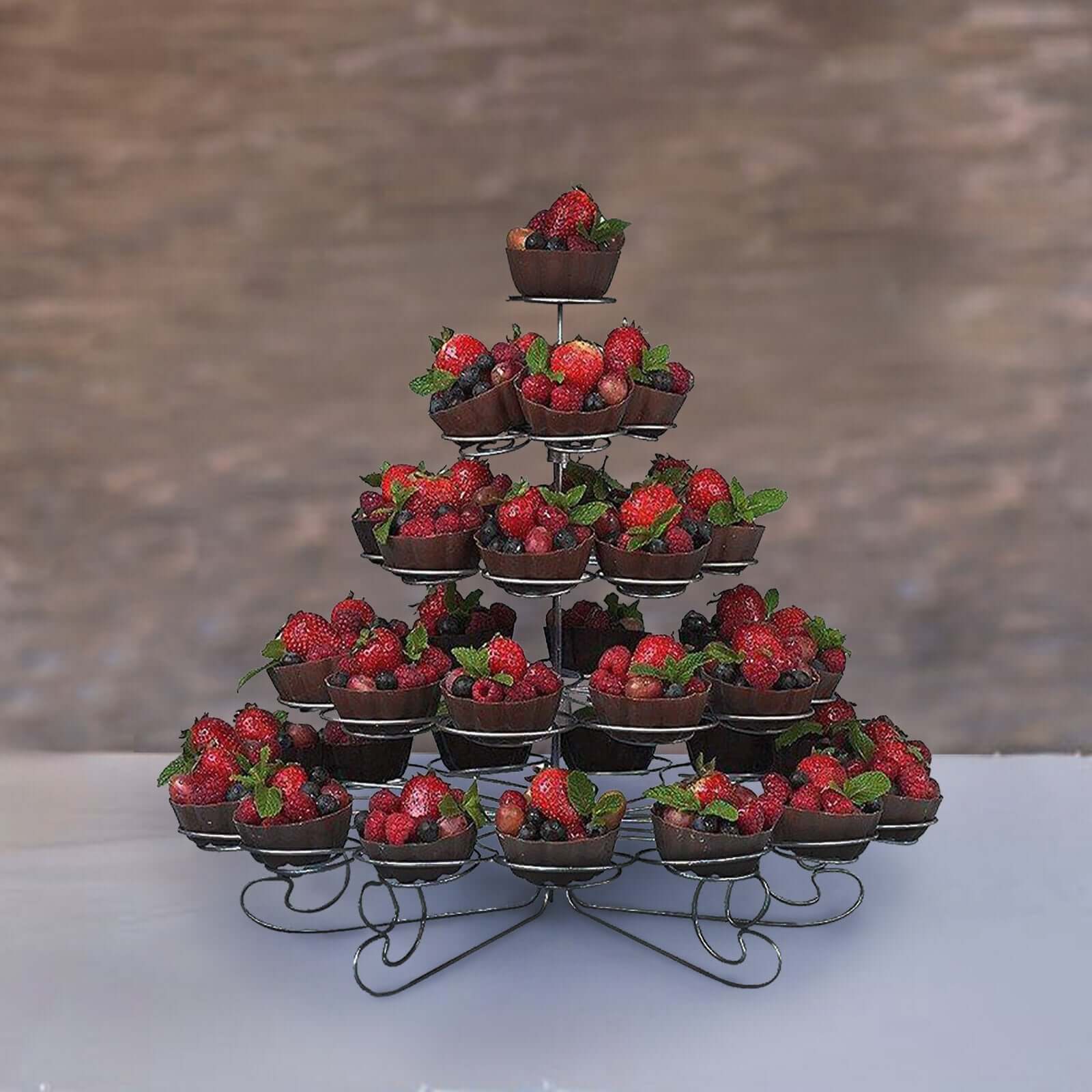 5-Tier Metal Cupcake Stand 15" Silver Finish with 41 Spiral Holders - Versatile Food Safe Dessert Display Tower Tray for Weddings Birthdays & Special Events
