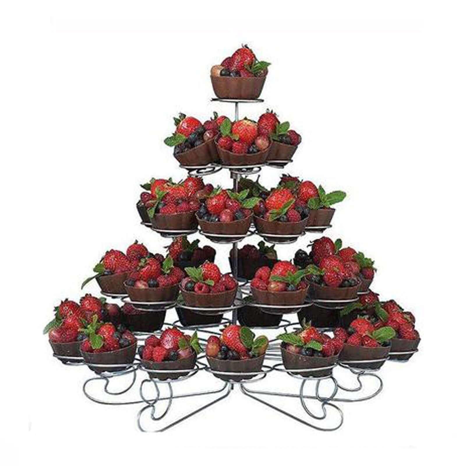 5-Tier Metal Cupcake Stand 15" Silver Finish with 41 Spiral Holders - Versatile Food Safe Dessert Display Tower Tray for Weddings Birthdays & Special Events - Image 6