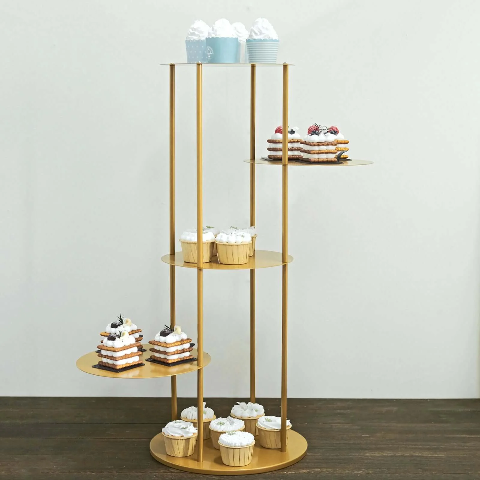 5-Tier Metal Round Cake Stand Centerpiece 2.5ft Gold Pillar Style - Stylish Cupcake Dessert Display Tower Planter Shelf for Baby Showers Birthdays & Upscale Events - Image 10