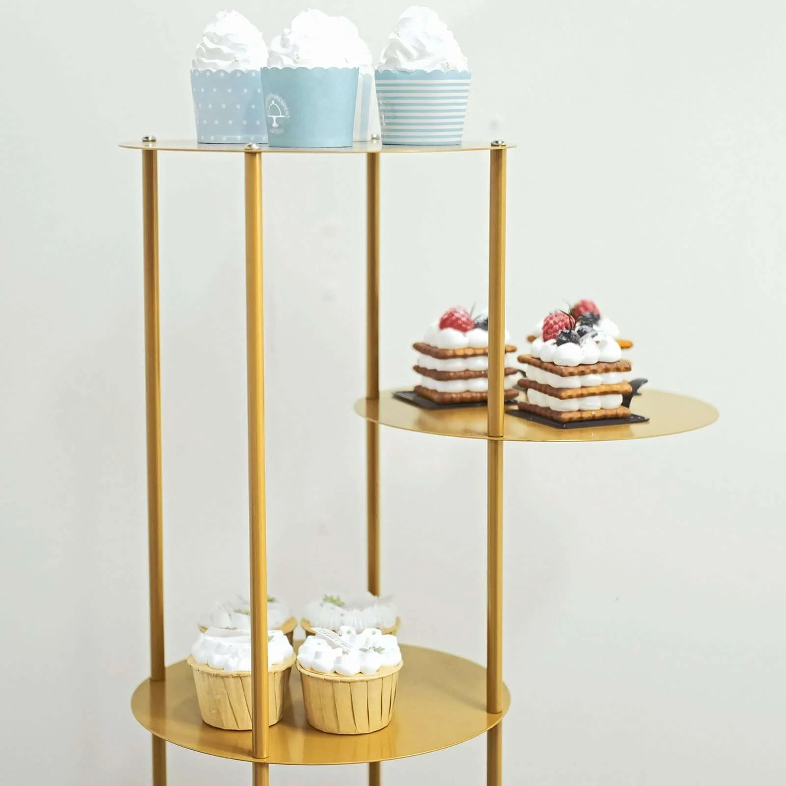 5-Tier Metal Round Cake Stand Centerpiece 2.5ft Gold Pillar Style - Stylish Cupcake Dessert Display Tower Planter Shelf for Baby Showers Birthdays & Upscale Events - Image 11