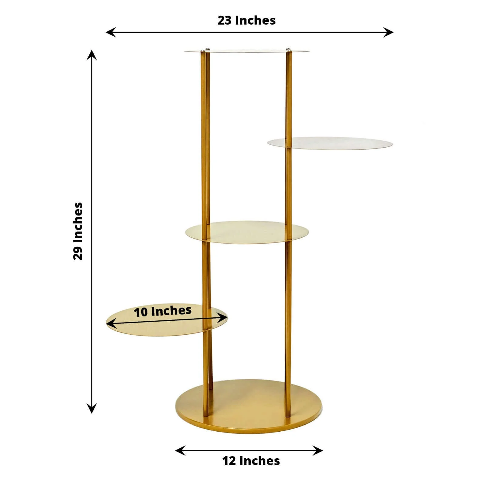 5-Tier Metal Round Cake Stand Centerpiece 2.5ft Gold Pillar Style - Stylish Cupcake Dessert Display Tower Planter Shelf for Baby Showers Birthdays & Upscale Events - Image 3
