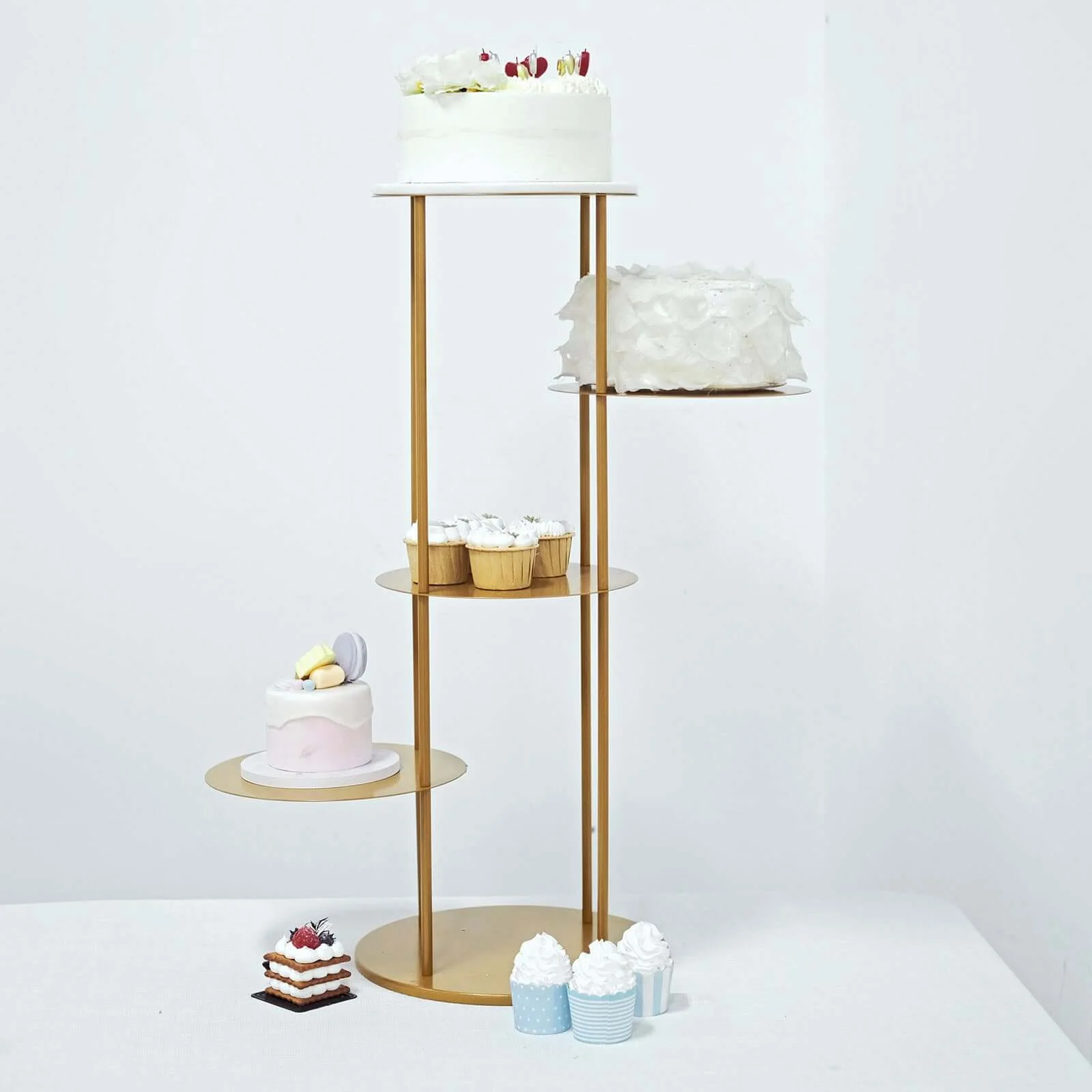 5-Tier Metal Round Cake Stand Centerpiece 2.5ft Gold Pillar Style - Stylish Cupcake Dessert Display Tower Planter Shelf for Baby Showers Birthdays & Upscale Events - Image 5