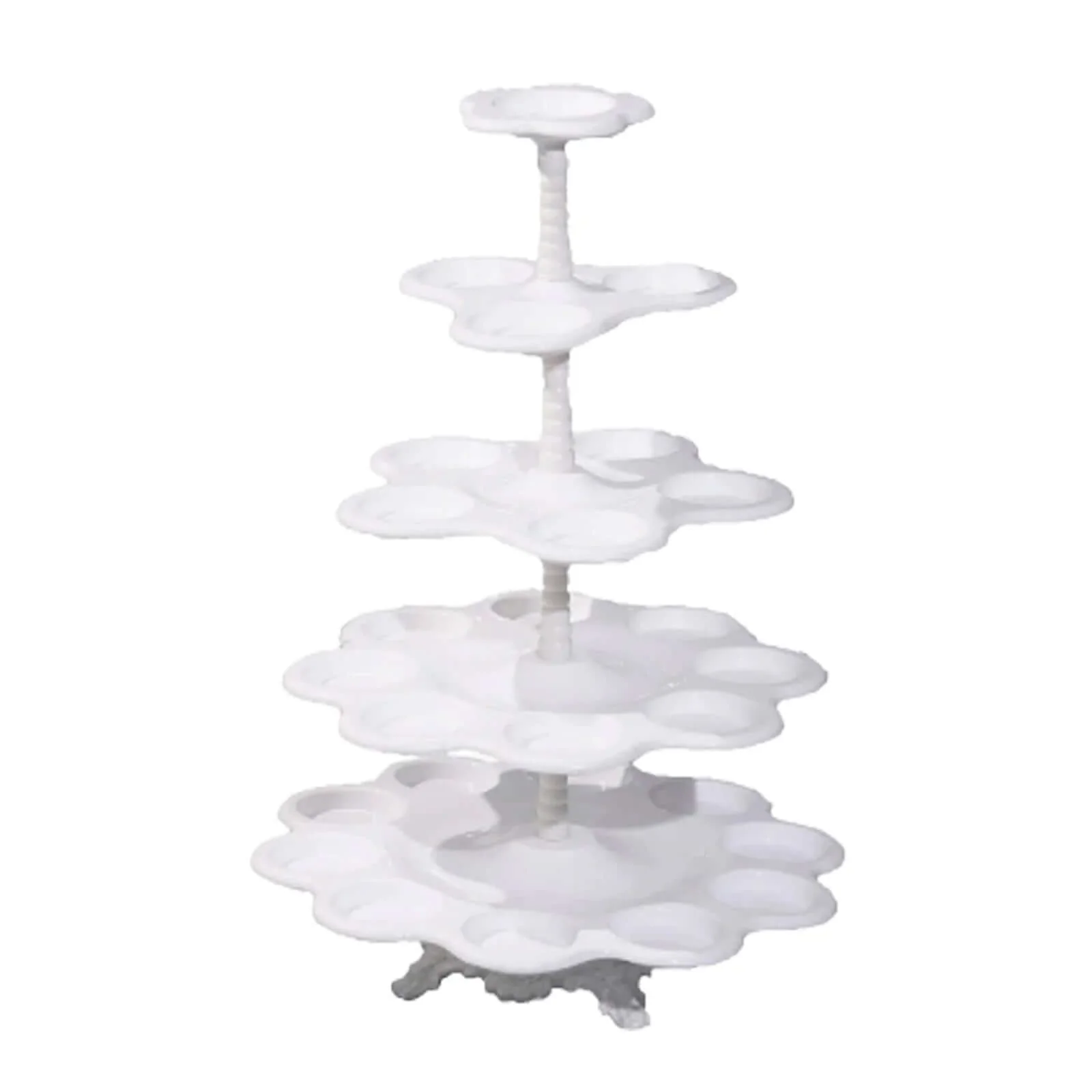 5-Tier Plastic Cupcake Stand Holder 18" White Scalloped Edge Design - Multi-Use Dessert Tower for Stylish Party Treats Display - Image 8