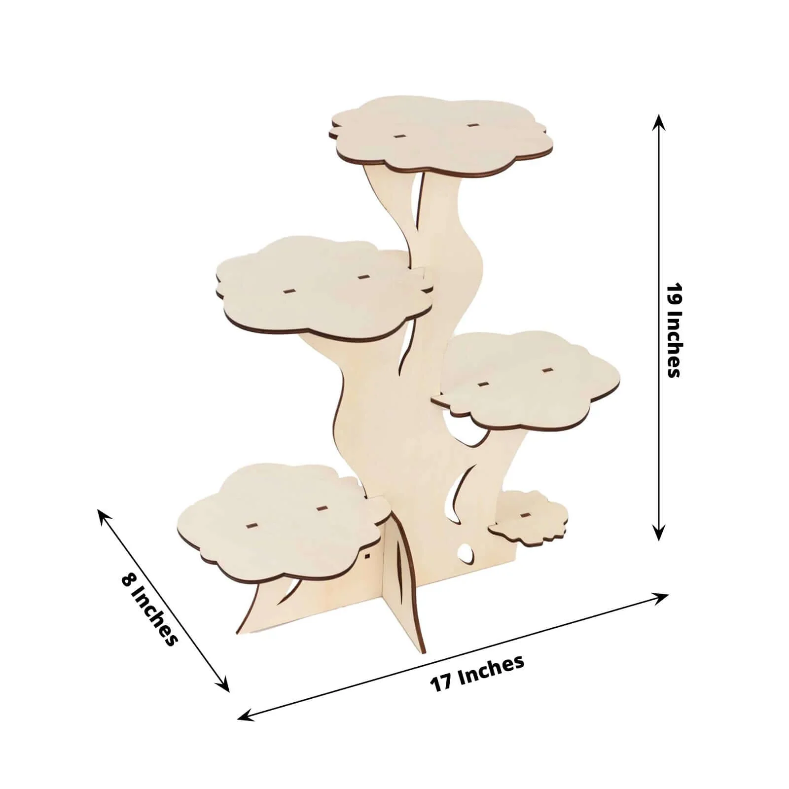 5-Tier Wooden Cake Stand 19" Tall Natural Tree Tower Design with Laser Cut Details - Rustic Cupcake Dessert Display - Image 3