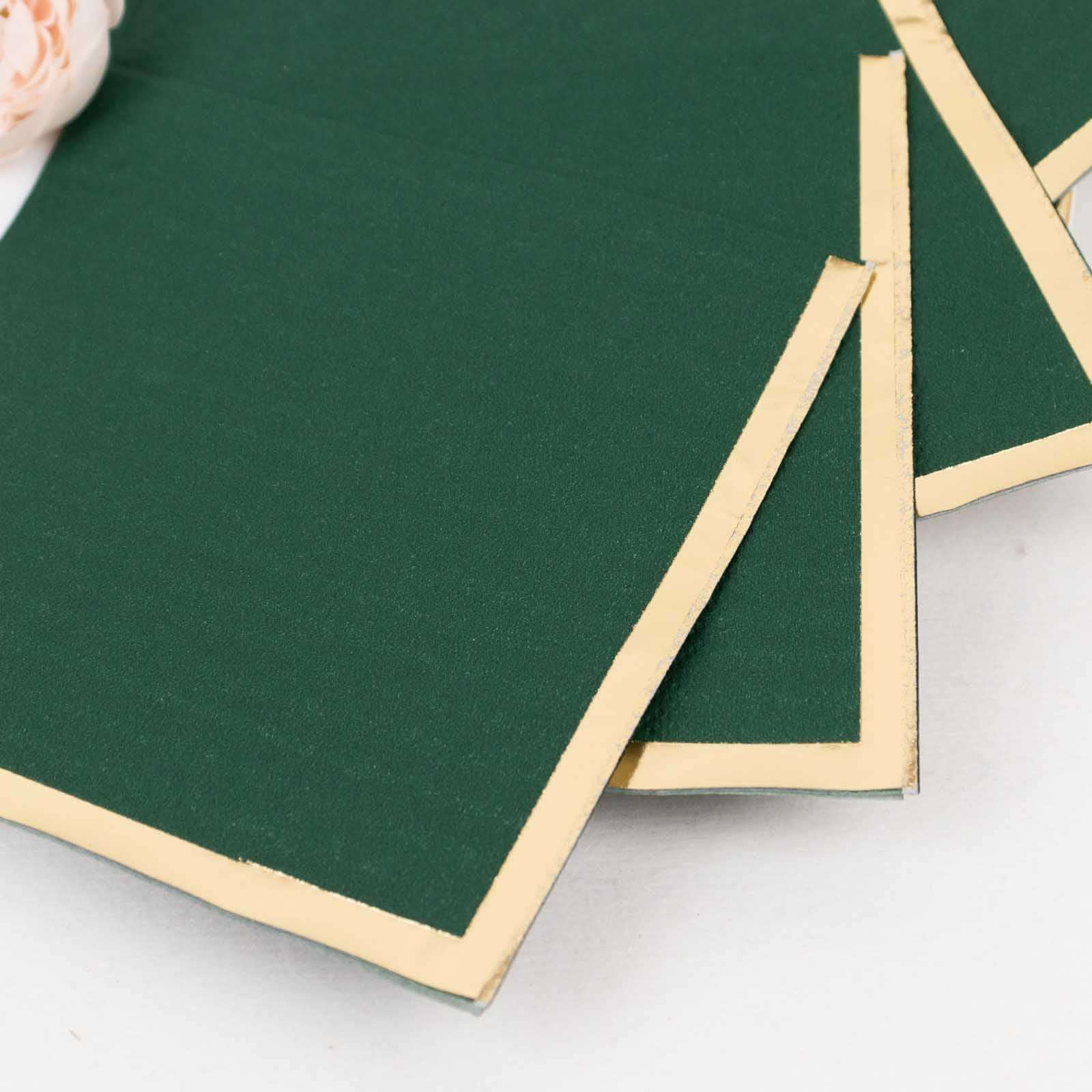 50-Pack Paper Beverage Napkins 2 Ply Hunter Emerald Green with Gold Foil Edge 5"x5" - Soft Disposable Cocktail Napkins 18GSM - Image 2