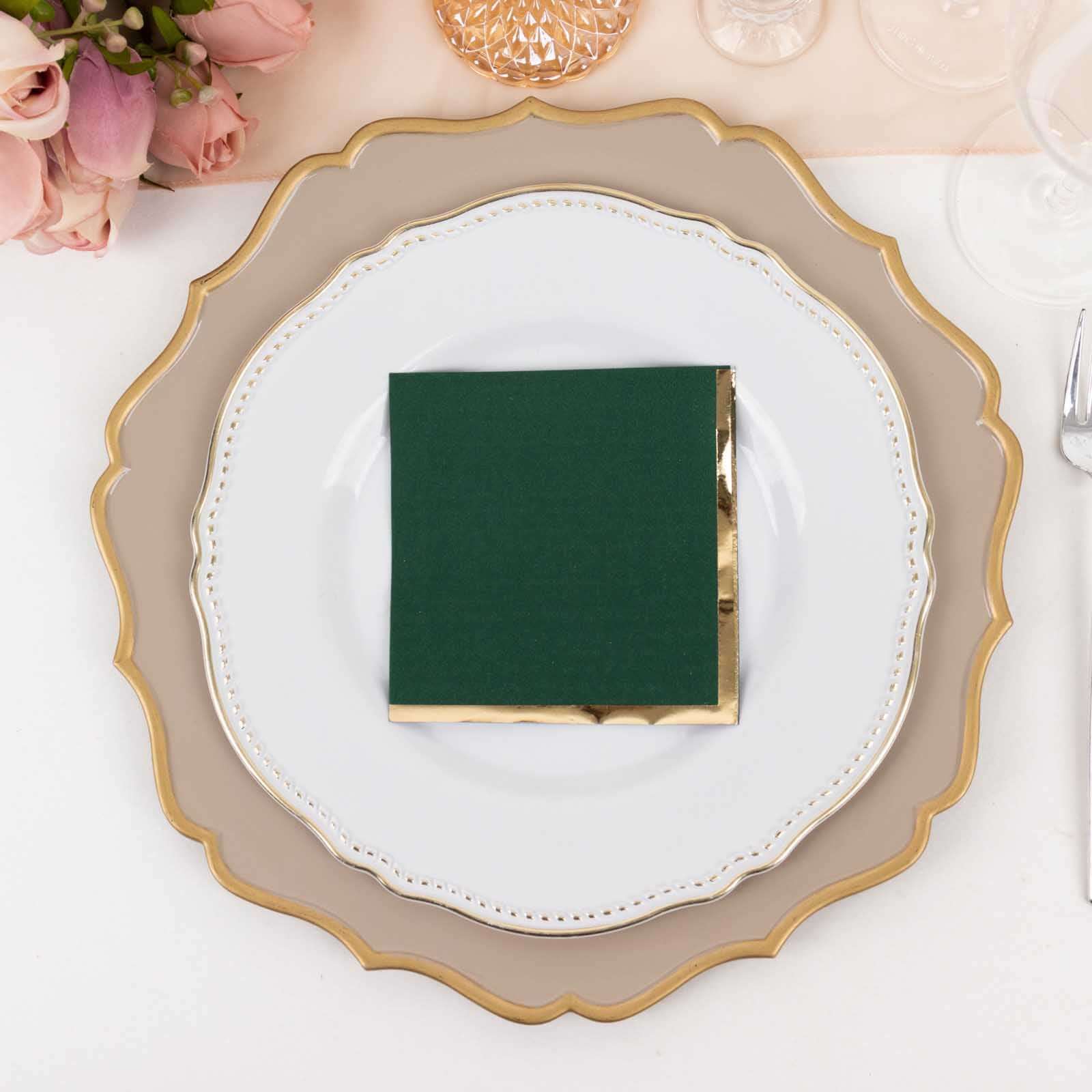 50-Pack Paper Beverage Napkins 2 Ply Hunter Emerald Green with Gold Foil Edge 5"x5" - Soft Disposable Cocktail Napkins 18GSM - Image 6