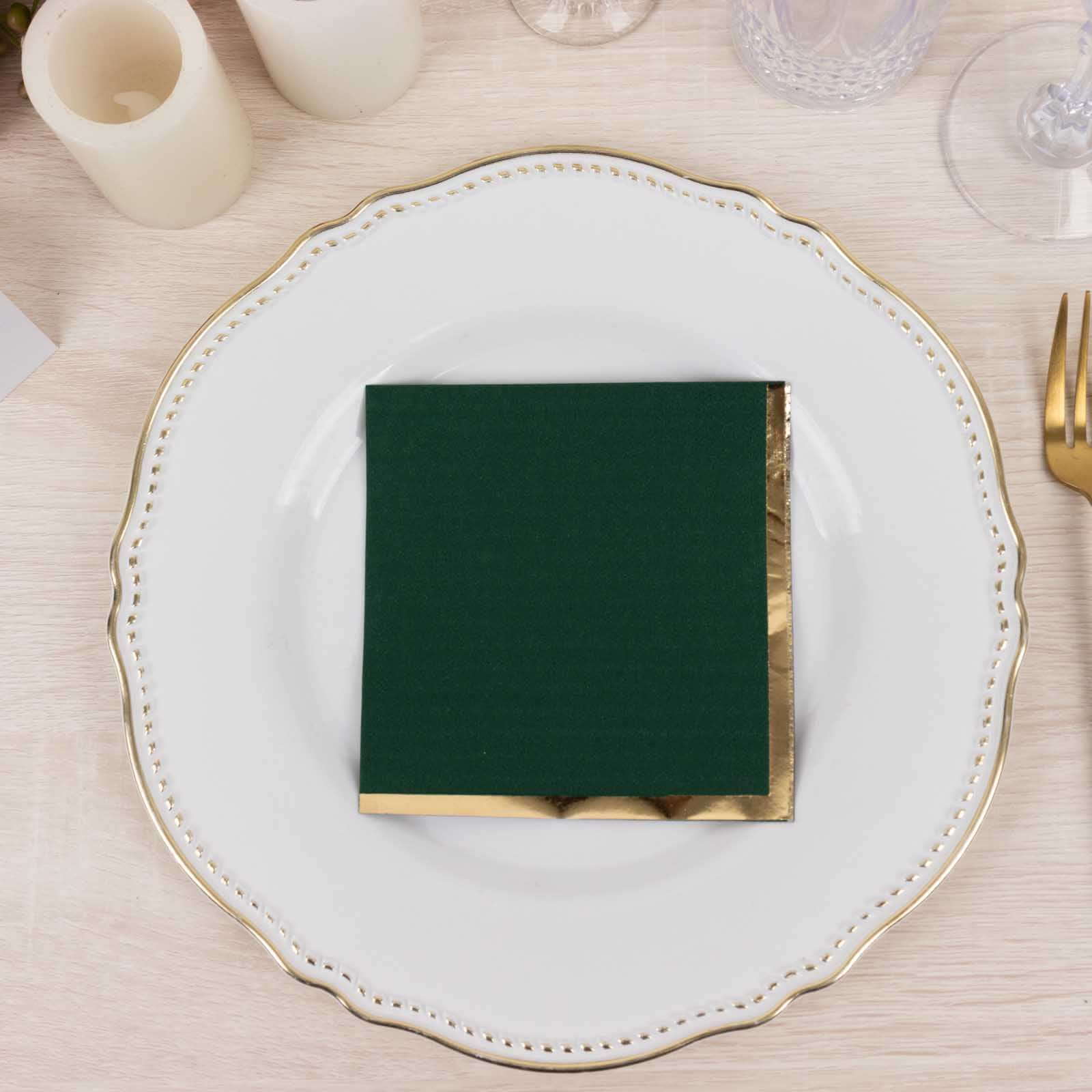 50-Pack Paper Beverage Napkins 2 Ply Hunter Emerald Green with Gold Foil Edge 5"x5" - Soft Disposable Cocktail Napkins 18GSM - Image 8