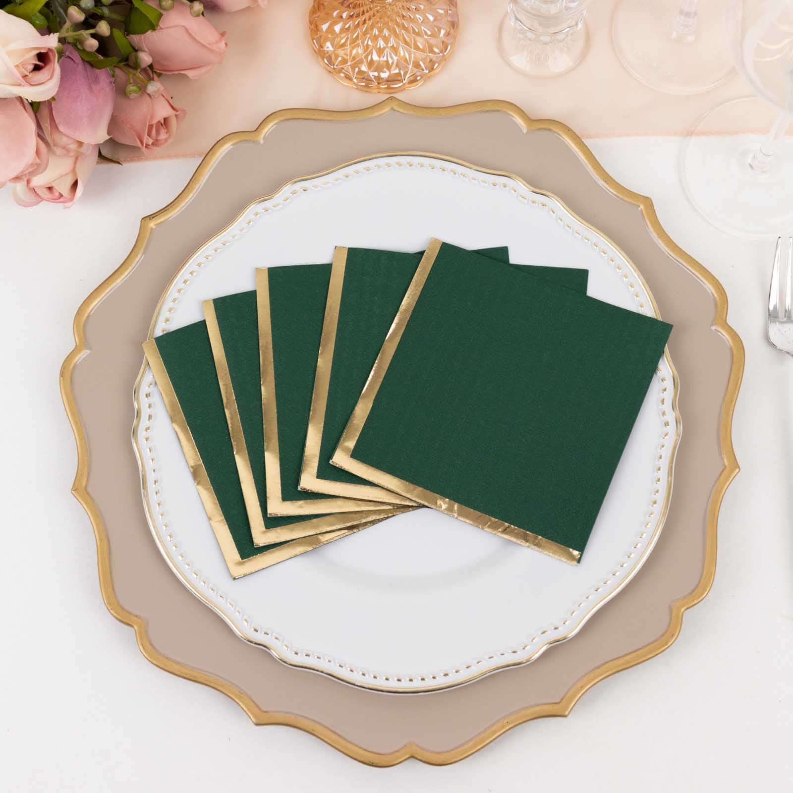 50-Pack Paper Beverage Napkins 2 Ply Hunter Emerald Green with Gold Foil Edge 5"x5" - Soft Disposable Cocktail Napkins 18GSM - Image 9