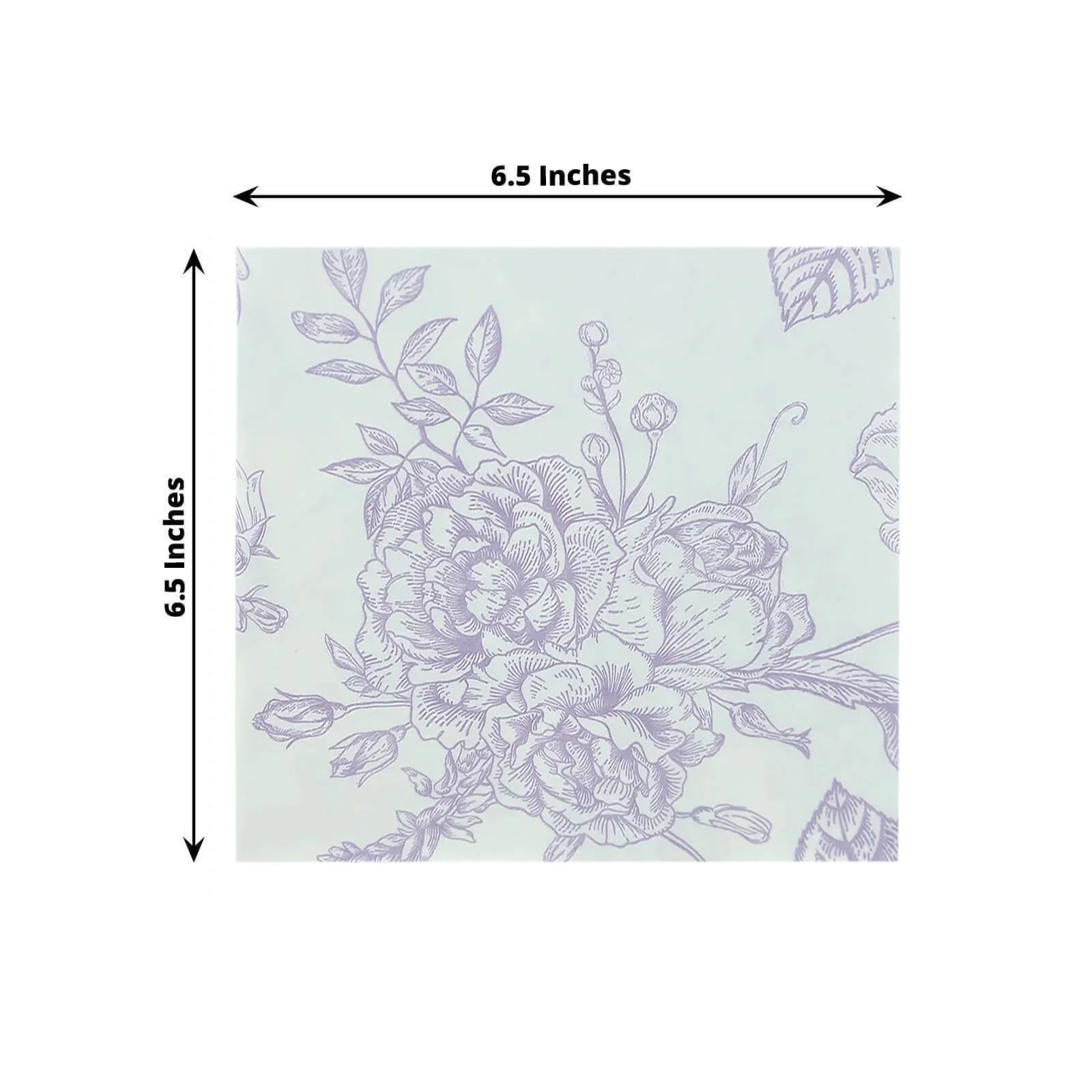 50 Pack 2-Ply Paper Cocktail Napkins in Matte Lavender and White French Toile Floral Pattern, Highly Absorbent Soft Disposable Beverage Napkins - Image 2