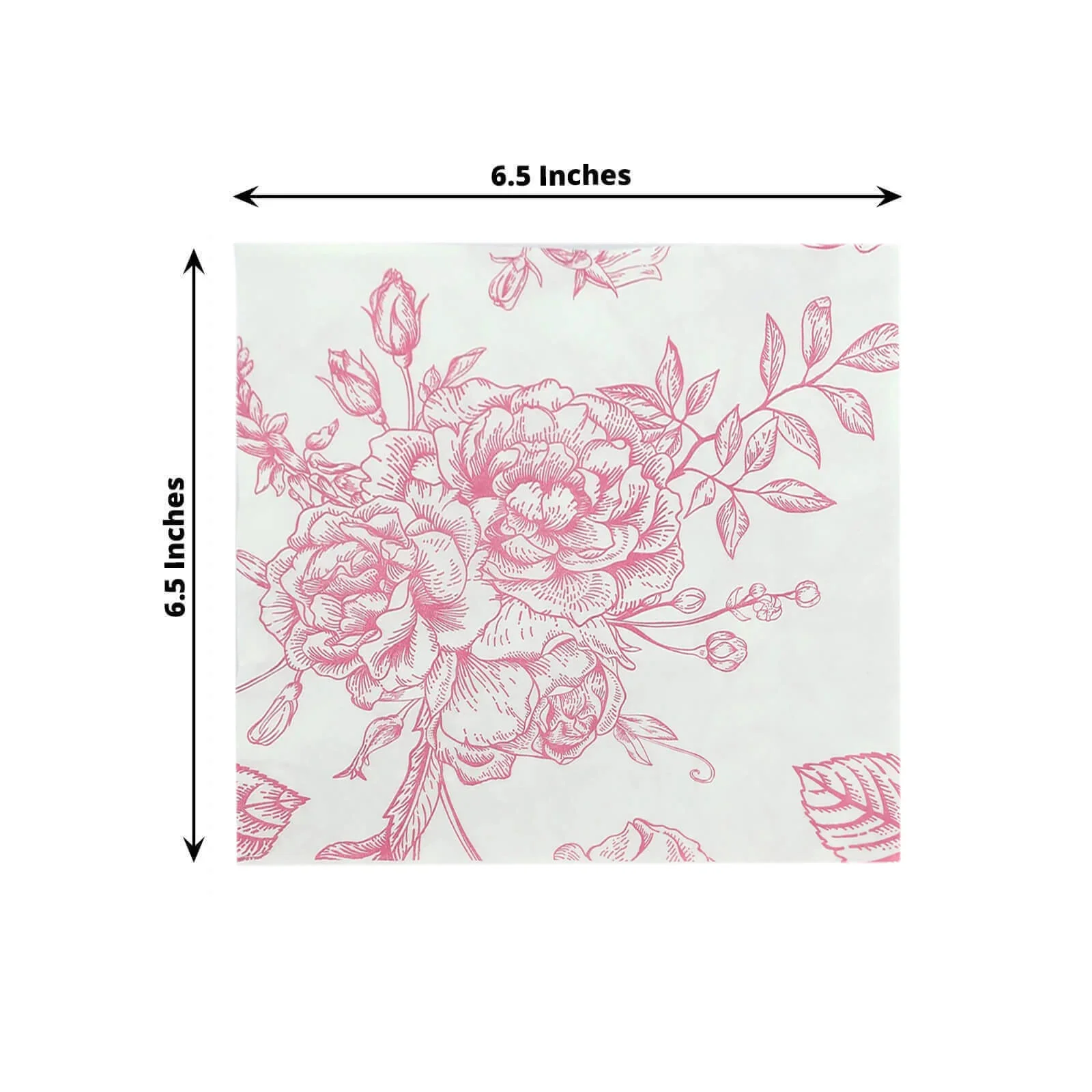 50 Pack 2-Ply Paper Cocktail Napkins in Matte Pink and White French Toile Floral Pattern, Highly Absorbent Soft Disposable Beverage Napkins - Image 2