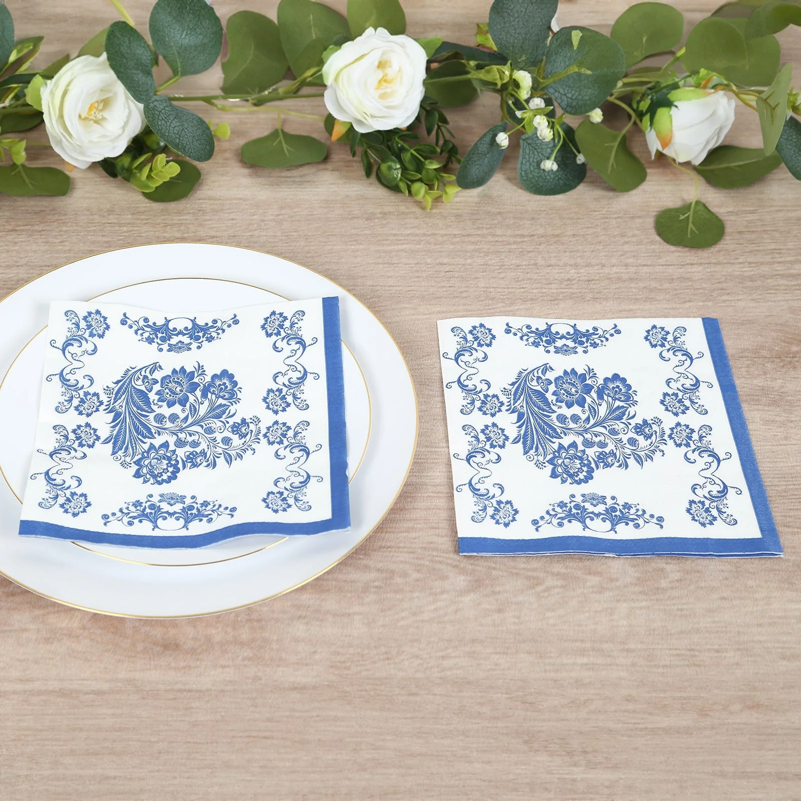50 Pack 2-Ply Paper Cocktail Napkins in White Royal Blue Damask Pattern, Disposable Beverage Napkins - Highly Absorbent & Soft - Image 5