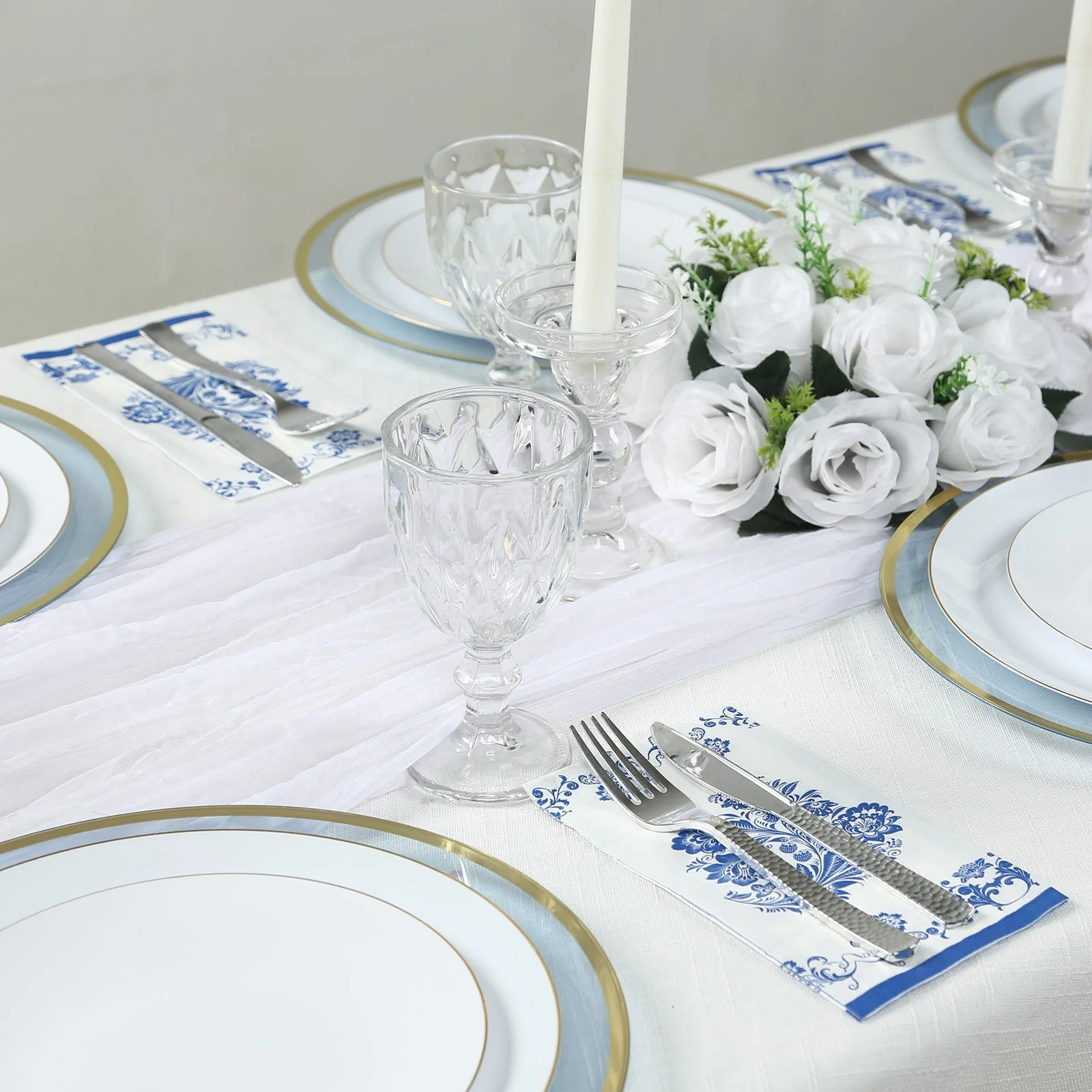 50 Pack 2-Ply Paper Dinner Napkins in White Royal Blue Damask Floral Pattern, Disposable Party Napkins - Highly Absorbent & Soft - Image 2