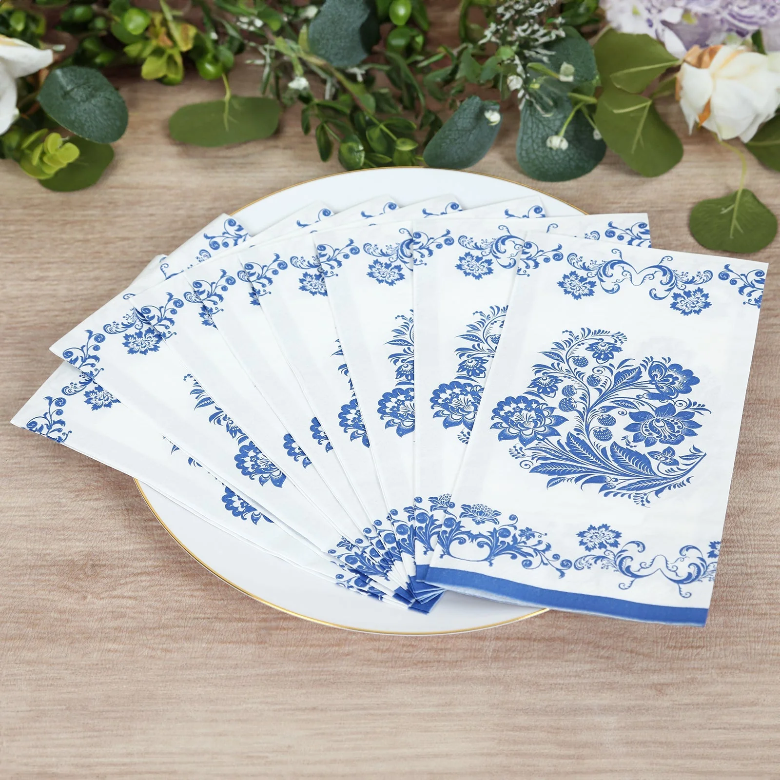 50 Pack 2-Ply Paper Dinner Napkins in White Royal Blue Damask Floral Pattern, Disposable Party Napkins - Highly Absorbent & Soft - Image 4