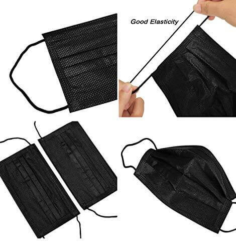 50 Pack Black Disposable Face Mask Non Woven Mask with Ear Loop 3 Ply - Image 10