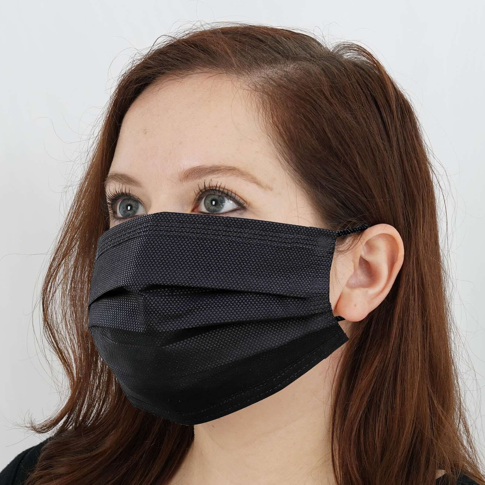 50 Pack Black Disposable Face Mask Non Woven Mask with Ear Loop 3 Ply - Image 2