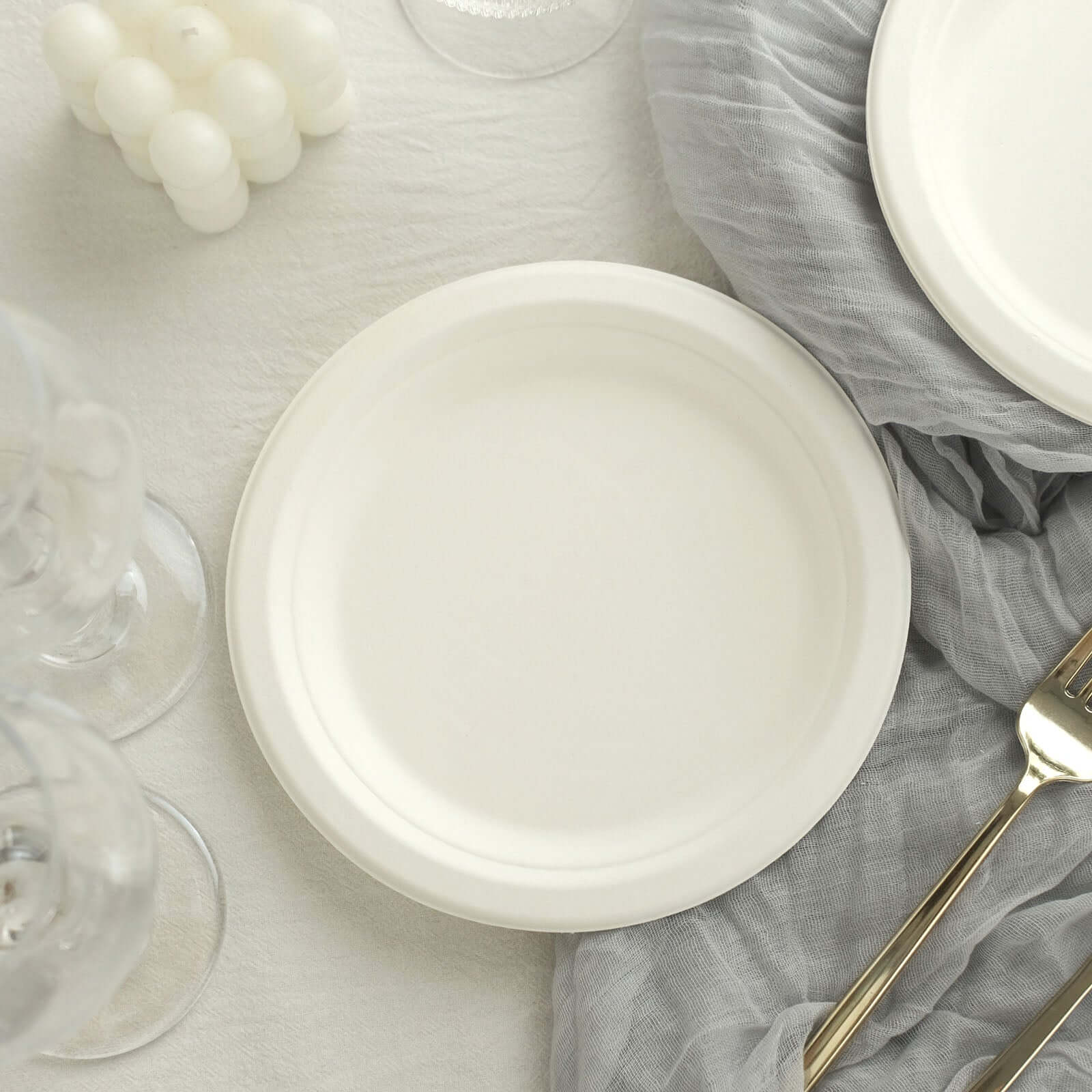 50-Pack Bagasse Round Dessert Plates 7" White - Eco-friendly Disposable Sugarcane Appetizer Salad Plates for Weddings & Nature Inspired Events - Image 11