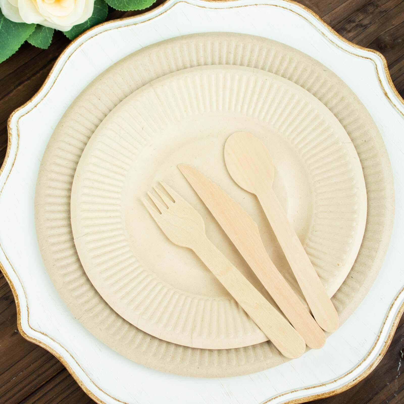 50-Pack Bagasse Round Dessert Plates 8" Natural with Ribbed Rim - Eco Friendly Disposable Sugarcane Appetizer/Salad Plates for Parties - Image 13