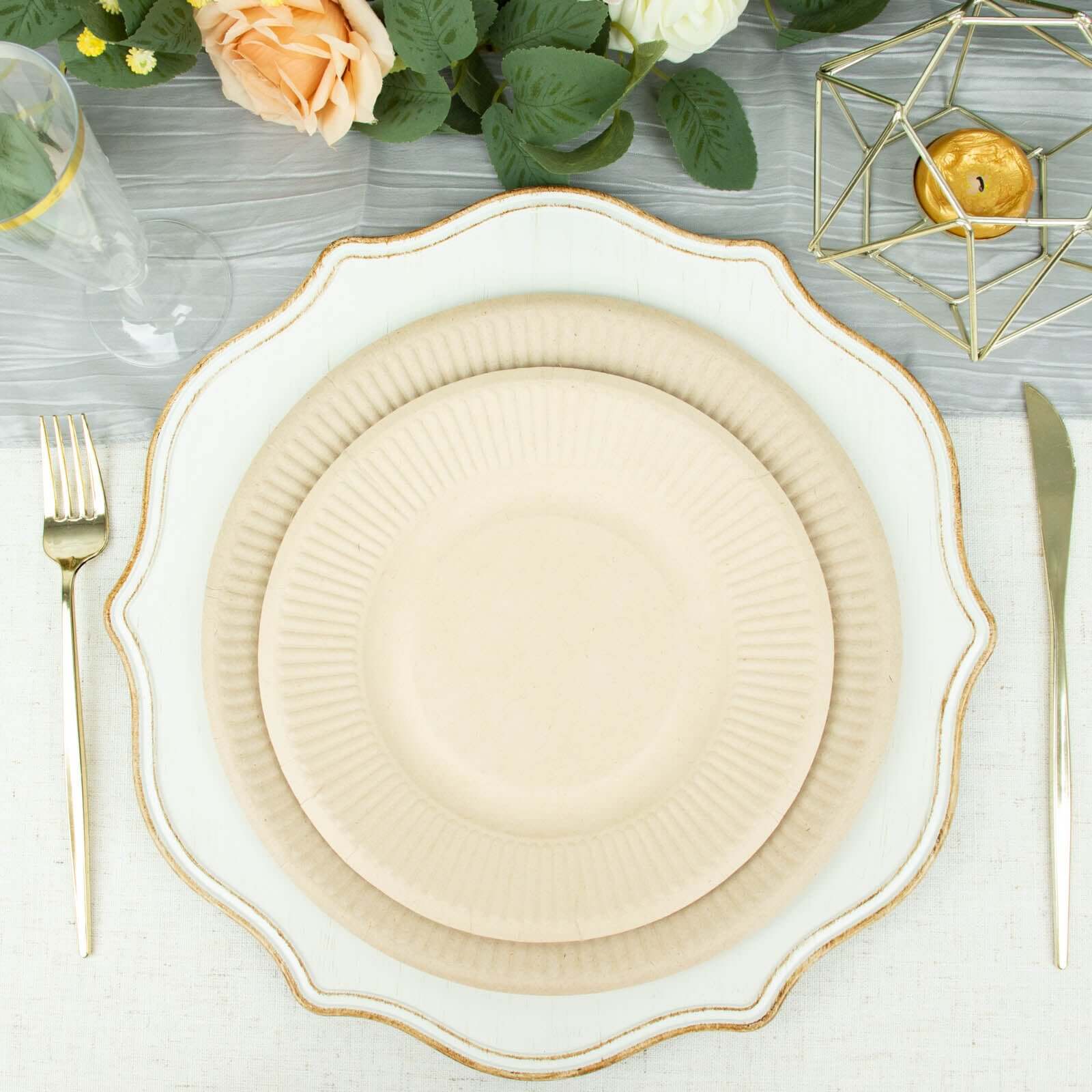 50-Pack Bagasse Round Dinner Plates 10" Natural with Ribbed Rim - Eco Friendly Disposable Sugarcane Party Plates for Gatherings - Image 2