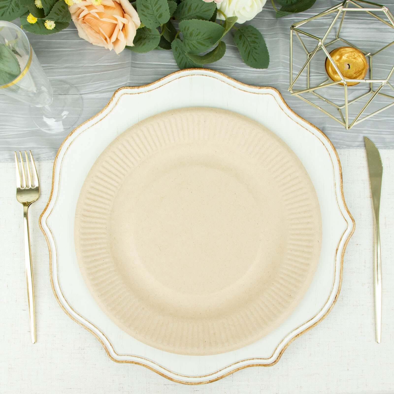50-Pack Bagasse Round Dinner Plates 10" Natural with Ribbed Rim - Eco Friendly Disposable Sugarcane Party Plates for Gatherings - Image 6