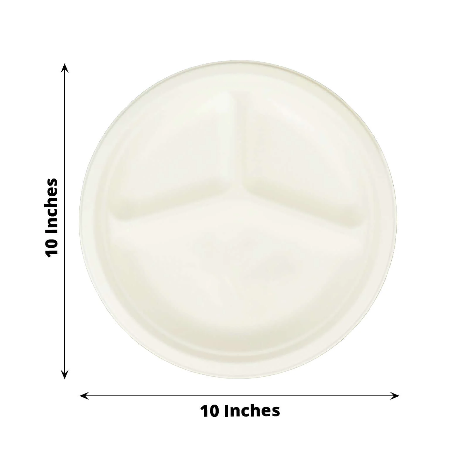 50-Pack Bagasse Round Dinner Plates 10" White with 3-Compartments - Eco Friendly Disposable Sugarcane Divided Plates for Meal Prep & Portion Control - Image 3