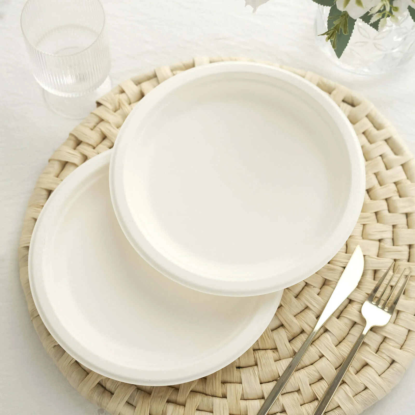 50-Pack Bagasse Round Dinner Plates 9" White Biodegradable - Eco-friendly Disposable Sugarcane Party Plates for Weddings & Nature Inspired Events - Image 11