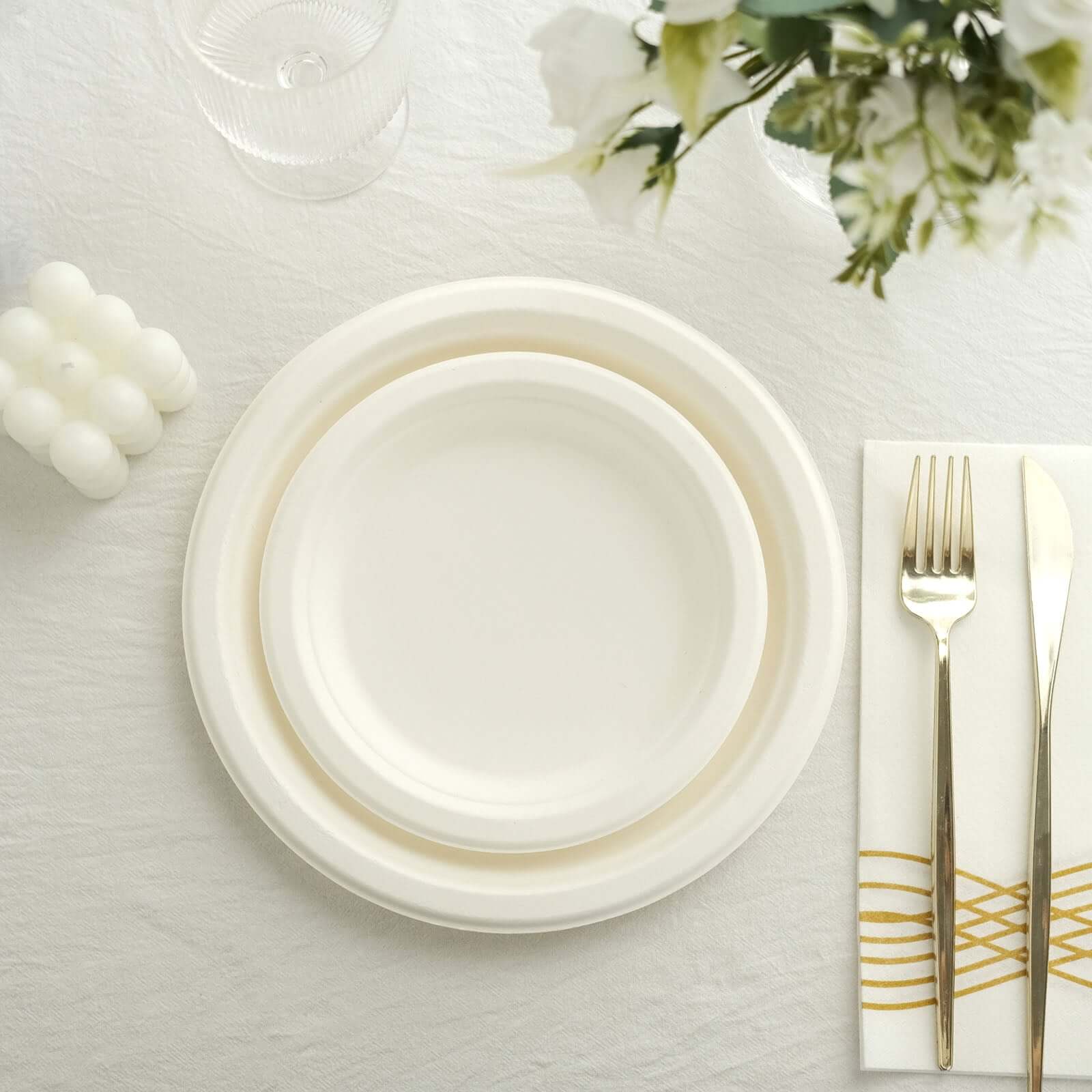 50-Pack Bagasse Round Dinner Plates 9" White Biodegradable - Eco-friendly Disposable Sugarcane Party Plates for Weddings & Nature Inspired Events - Image 12